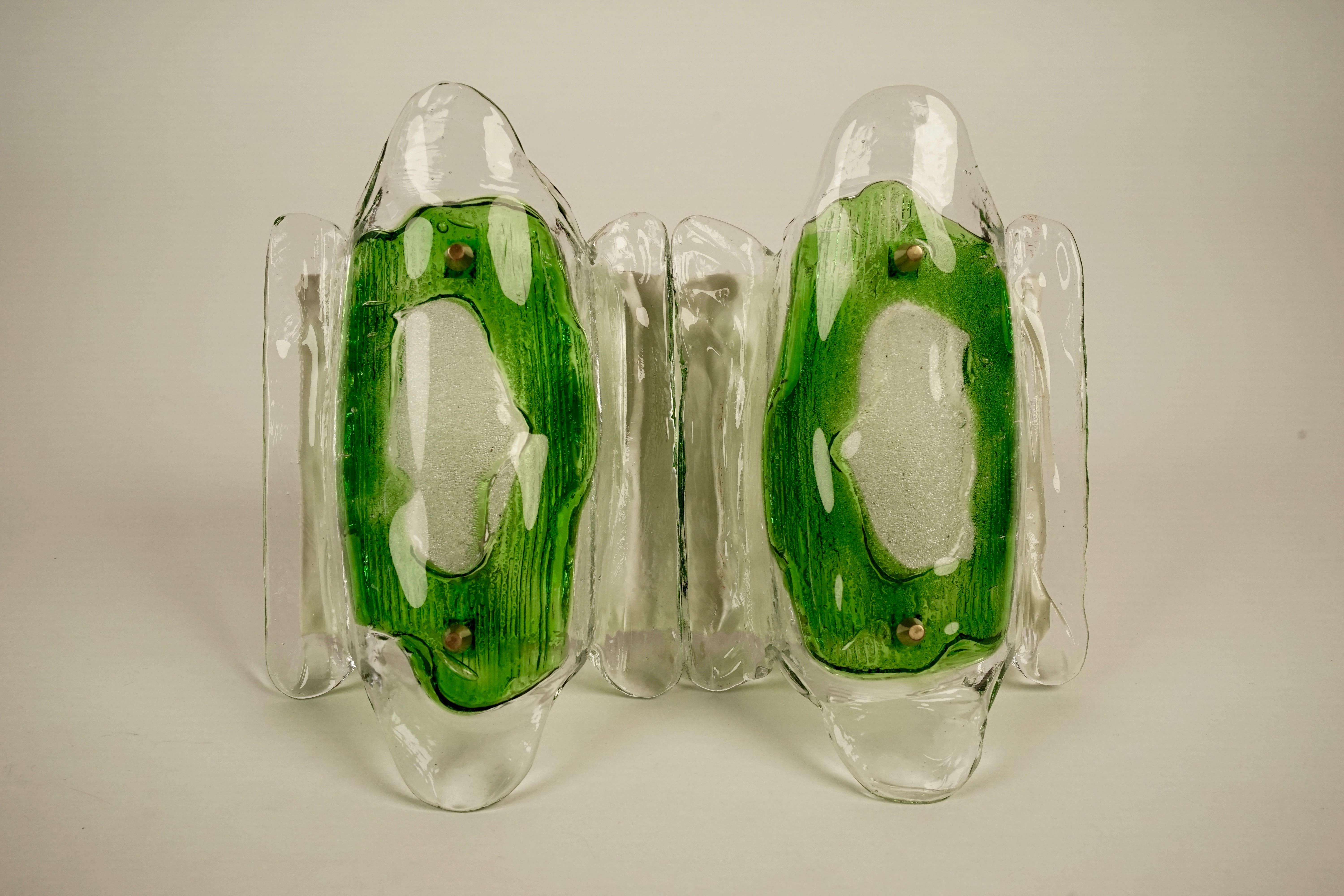 Midcentury, Modern, Austrian Glass Wall Lights by J. T .Kalmar, 1969, Green For Sale 2