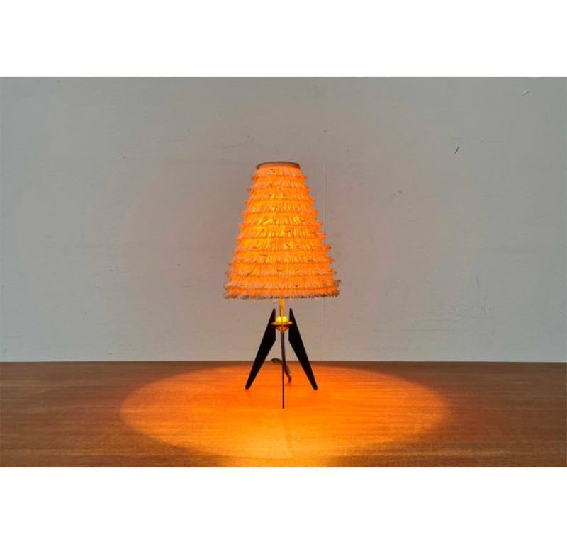 Mid-Century Modern Austrian Tripod Table Lamp with Bast Screen, 1960s For Sale 5