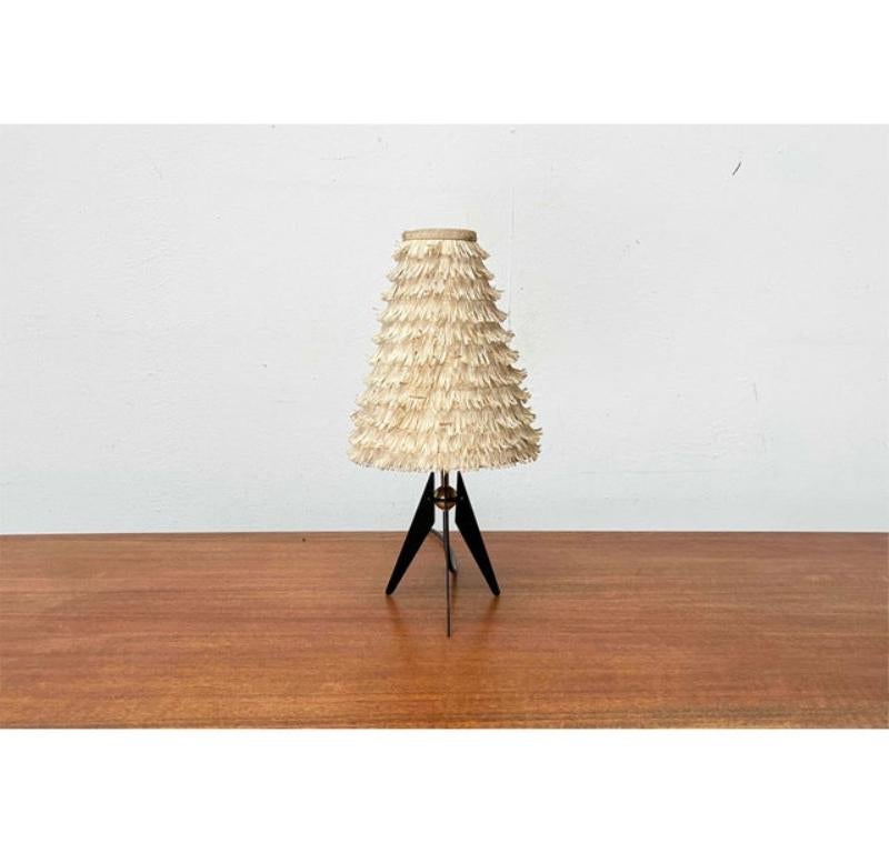 Mid-Century Modern Austrian Tripod Table Lamp with Bast Screen, 1960s For Sale 12