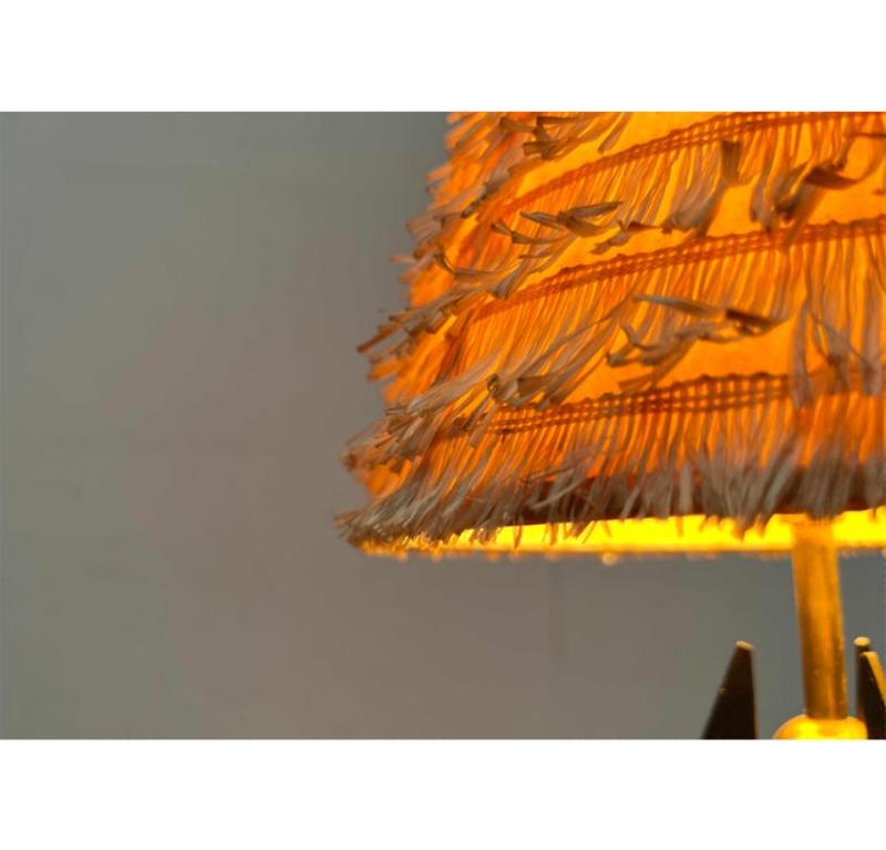 Metal Mid-Century Modern Austrian Tripod Table Lamp with Bast Screen, 1960s For Sale