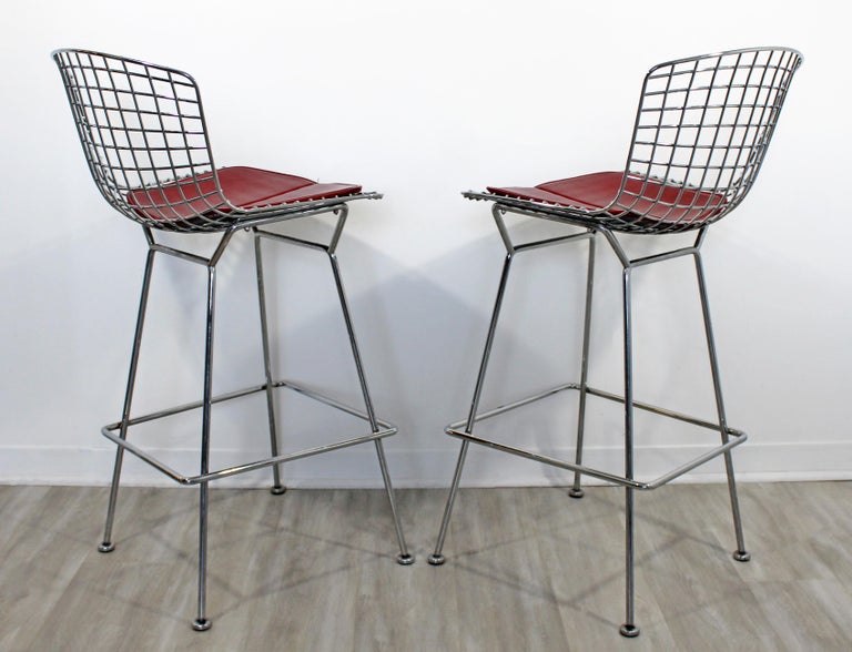 MidCentury Modern Authentic Knoll Pair of Chrome Metal Wire Bar Stools, 1970s at 1stDibs