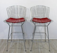 Mid-Century Modern Authentic Knoll Set of 4 Chrome Metal Wire Bar Stools, 1970s