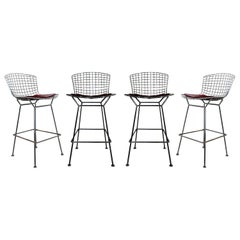 Mid-Century Modern Authentic Knoll Set of 4 Chrome Metal Wire Bar Stools, 1970s