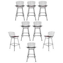 Mid-Century Modern Authentic Knoll Set of 8 Chrome Metal Wire Bar Stools, 1970s