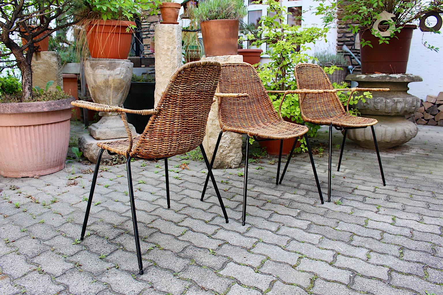 Metal Mid Century Modern Authentic Three Chairs with Armrests Gian Franco Legler 1950s For Sale