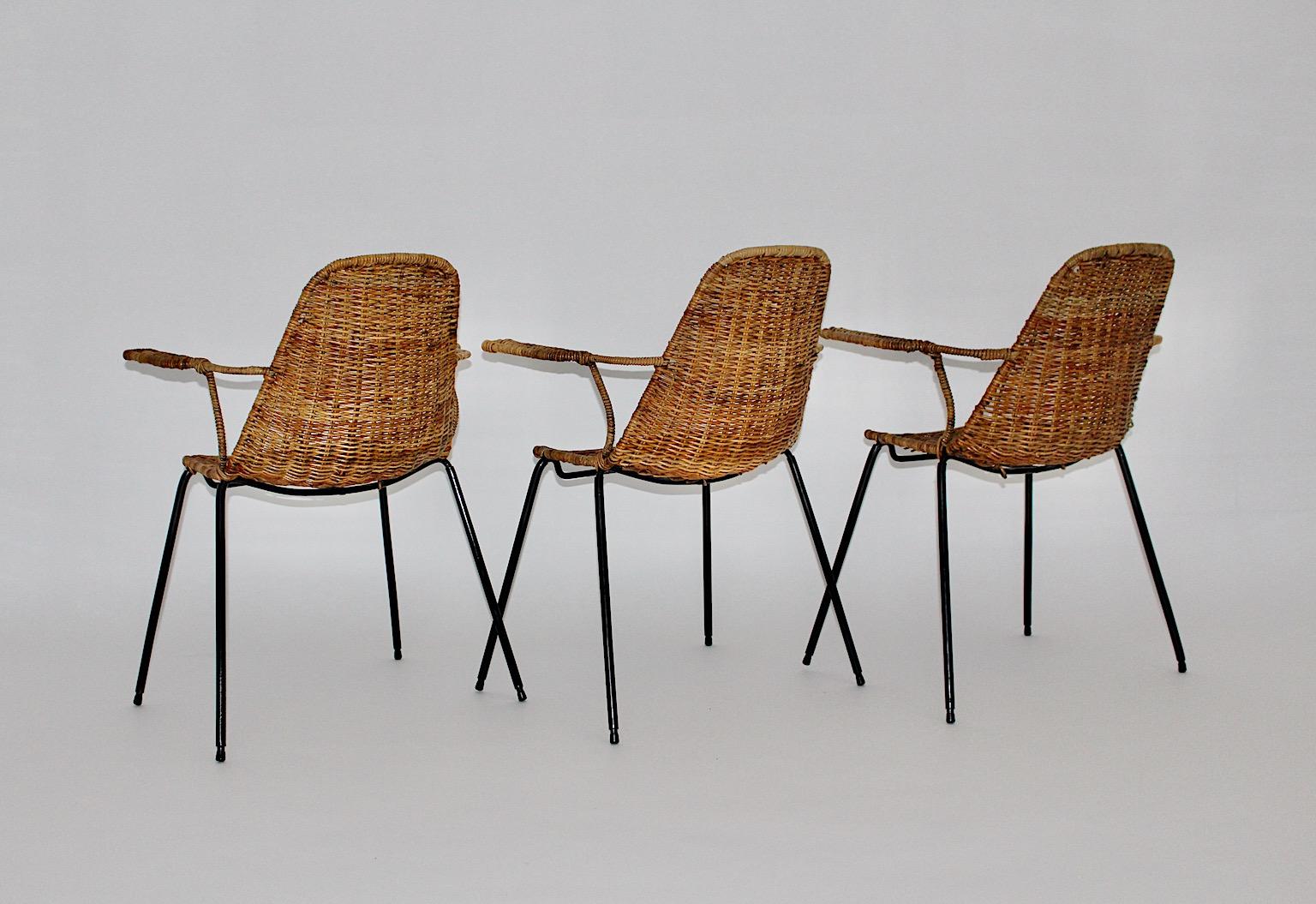 Mid Century Modern Authentic Three Chairs with Armrests Gian Franco Legler 1950s For Sale 1