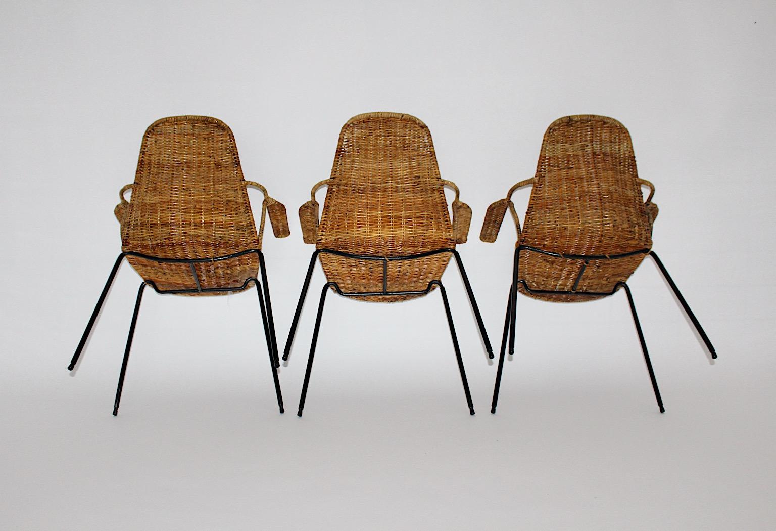 Mid Century Modern Authentic Three Chairs with Armrests Gian Franco Legler 1950s For Sale 2