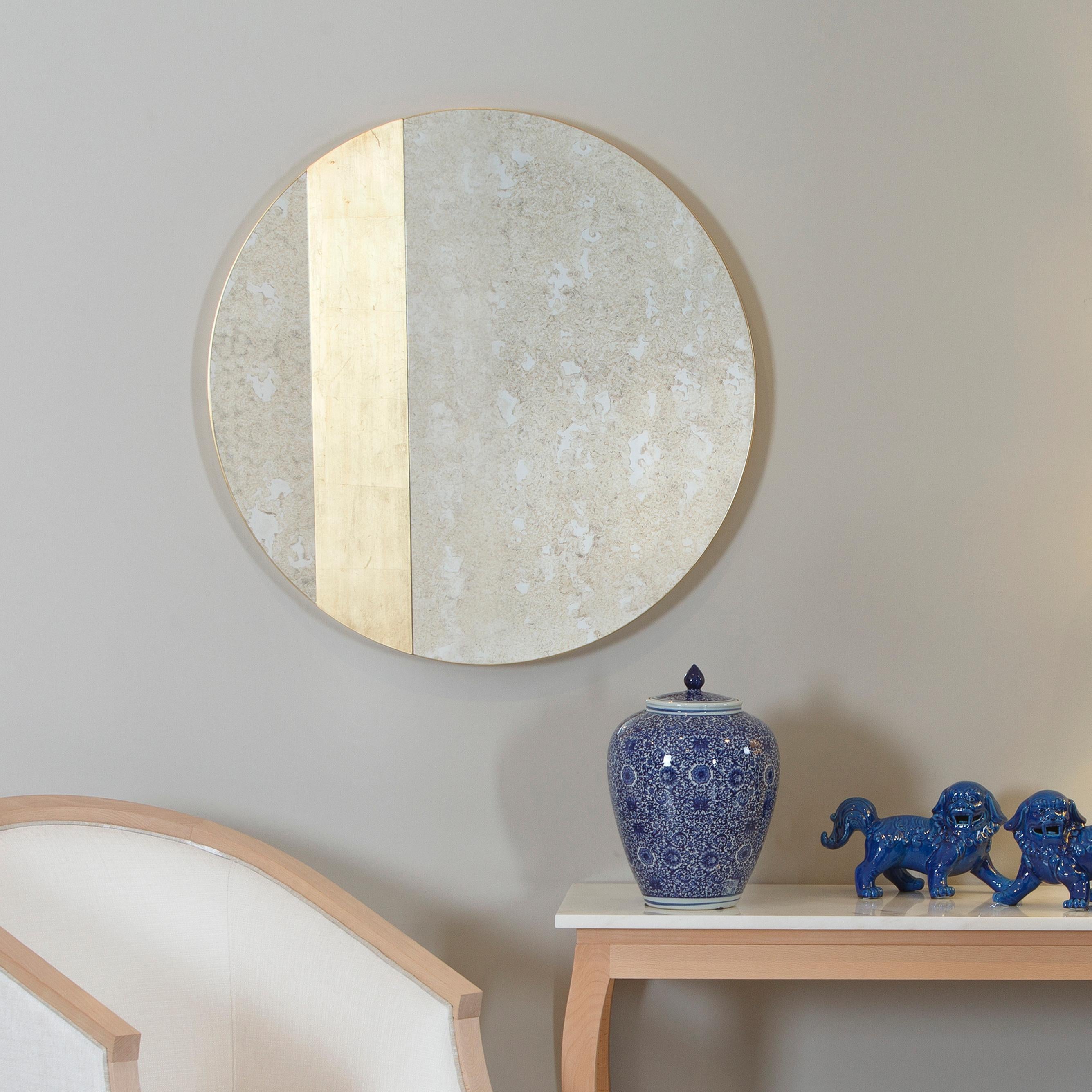 Brushed Mid-Century Modern Avignon Aged Wall Mirror Gold Leaf Handmade by Greenapple For Sale