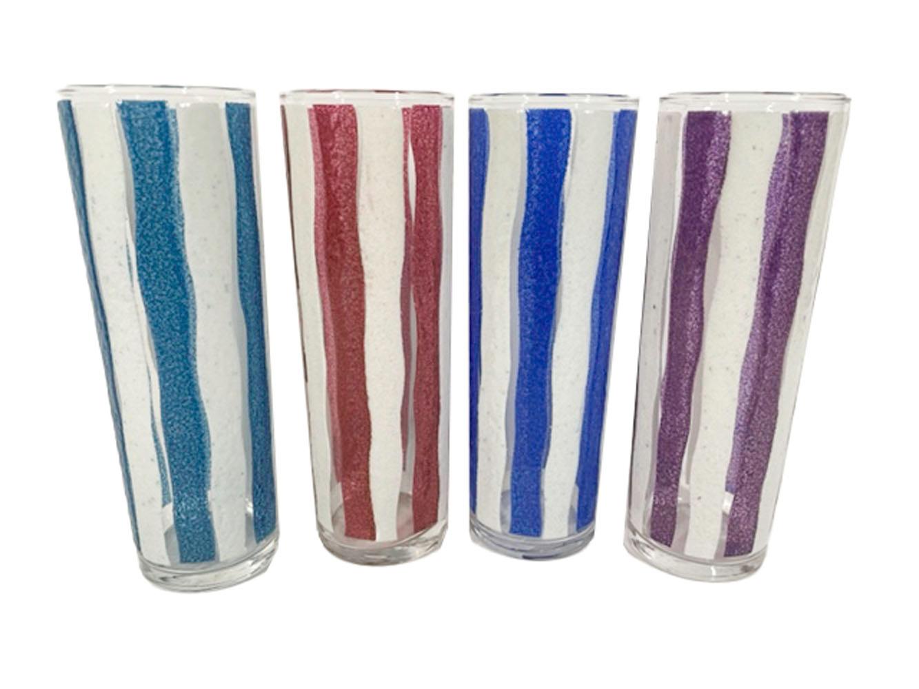 American Mid-Century Modern Awning Striped Tom Collins Glasses by Libbey Glass Co For Sale