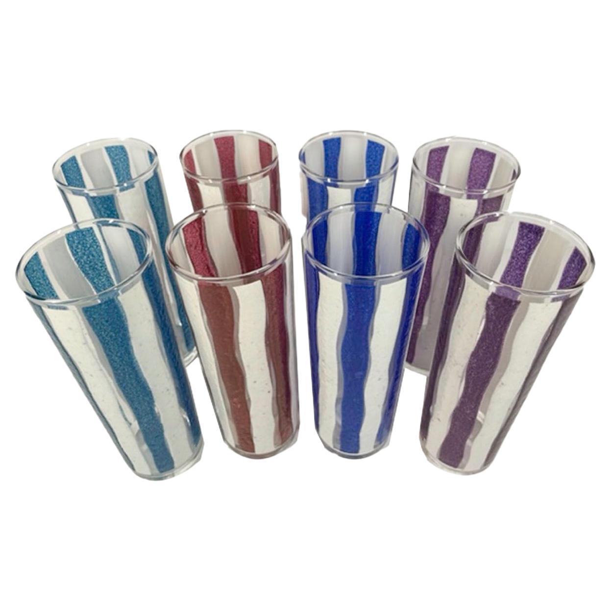 Verres Tom Collins rayés Awning modernes du milieu du siècle dernier par Libbey Glass Co