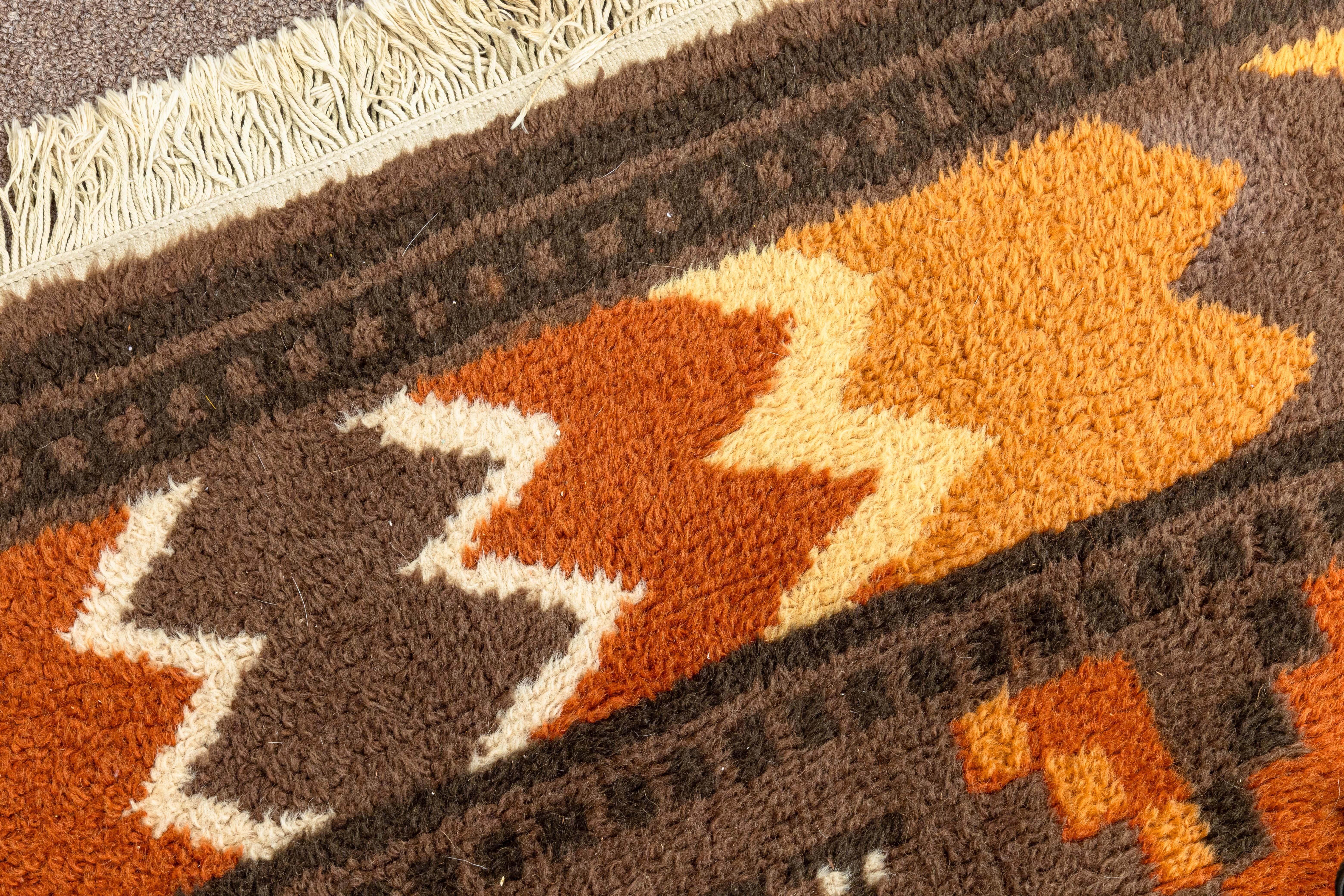Natural Fiber Mid Century Modern Aztec Style Vintage Brown and Orange Area Rug Fiber Carpet For Sale