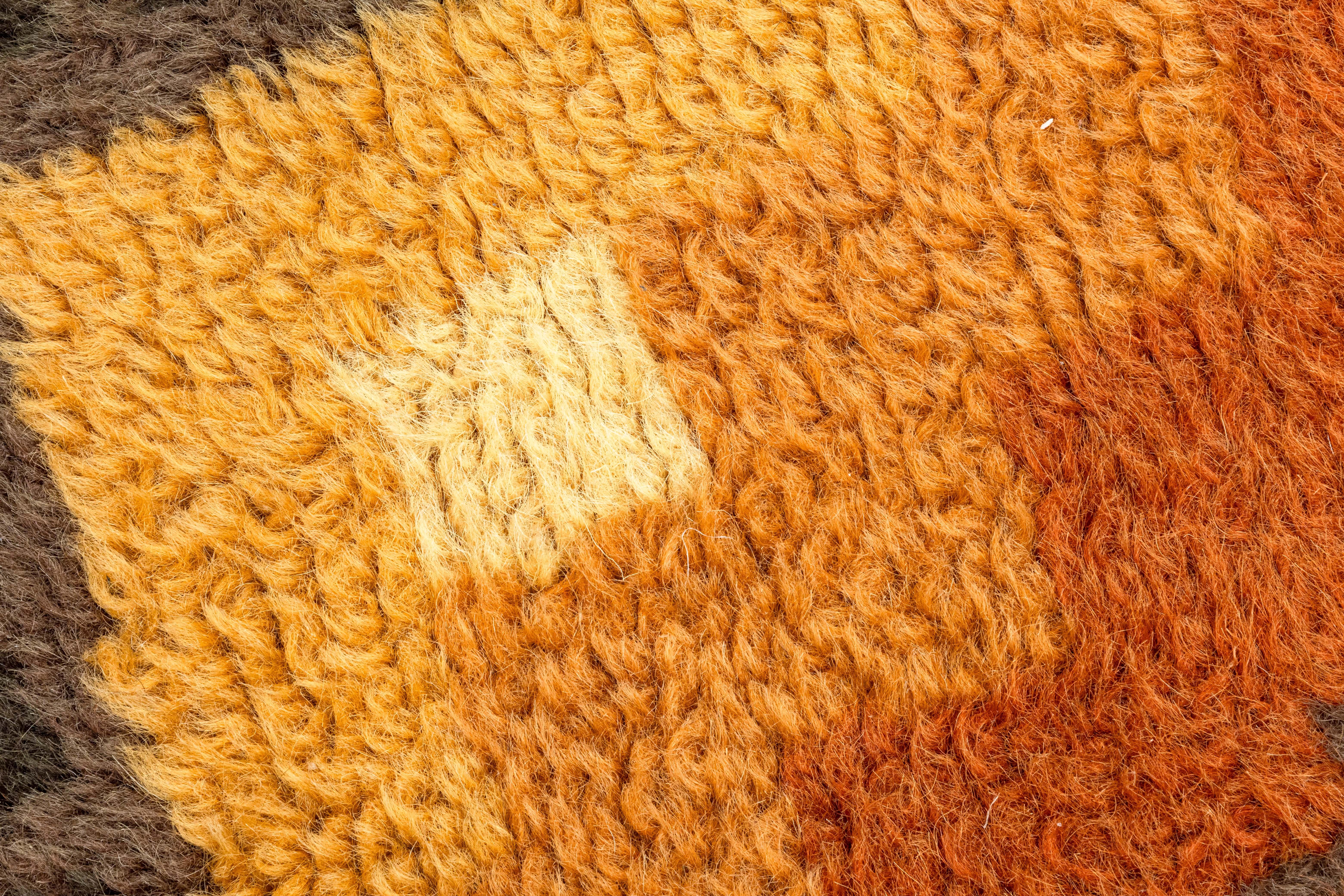 Mid Century Modern Aztec Style Vintage Brown and Orange Area Rug Fiber Carpet For Sale 1