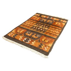 Mid Century Modern Aztec Style Vintage Brown and Orange Area Rug Fiber Carpet