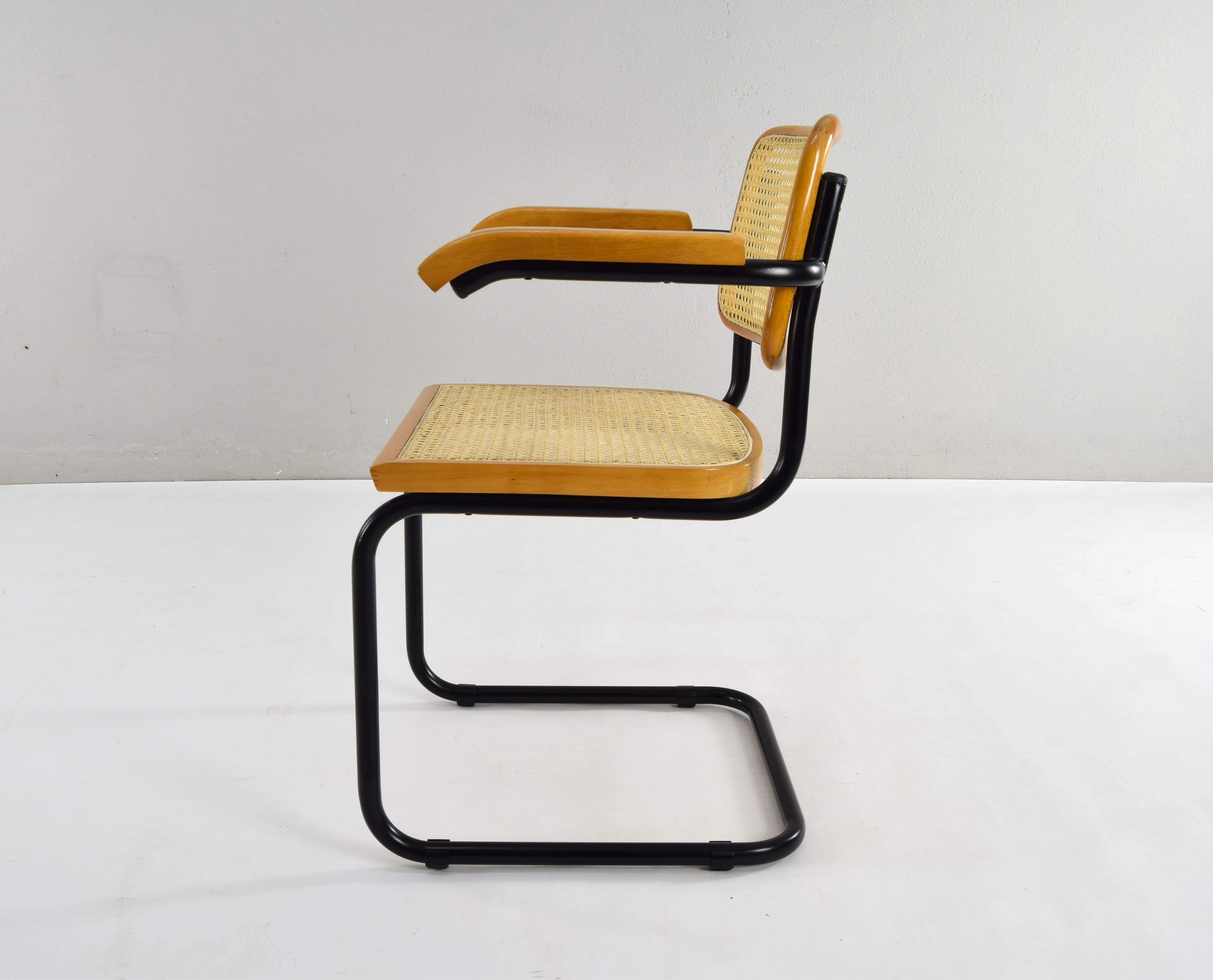 Italian Mid Century Modern B64 Black and Beech Marcel Breuer Cesca Chair Italy 70s For Sale