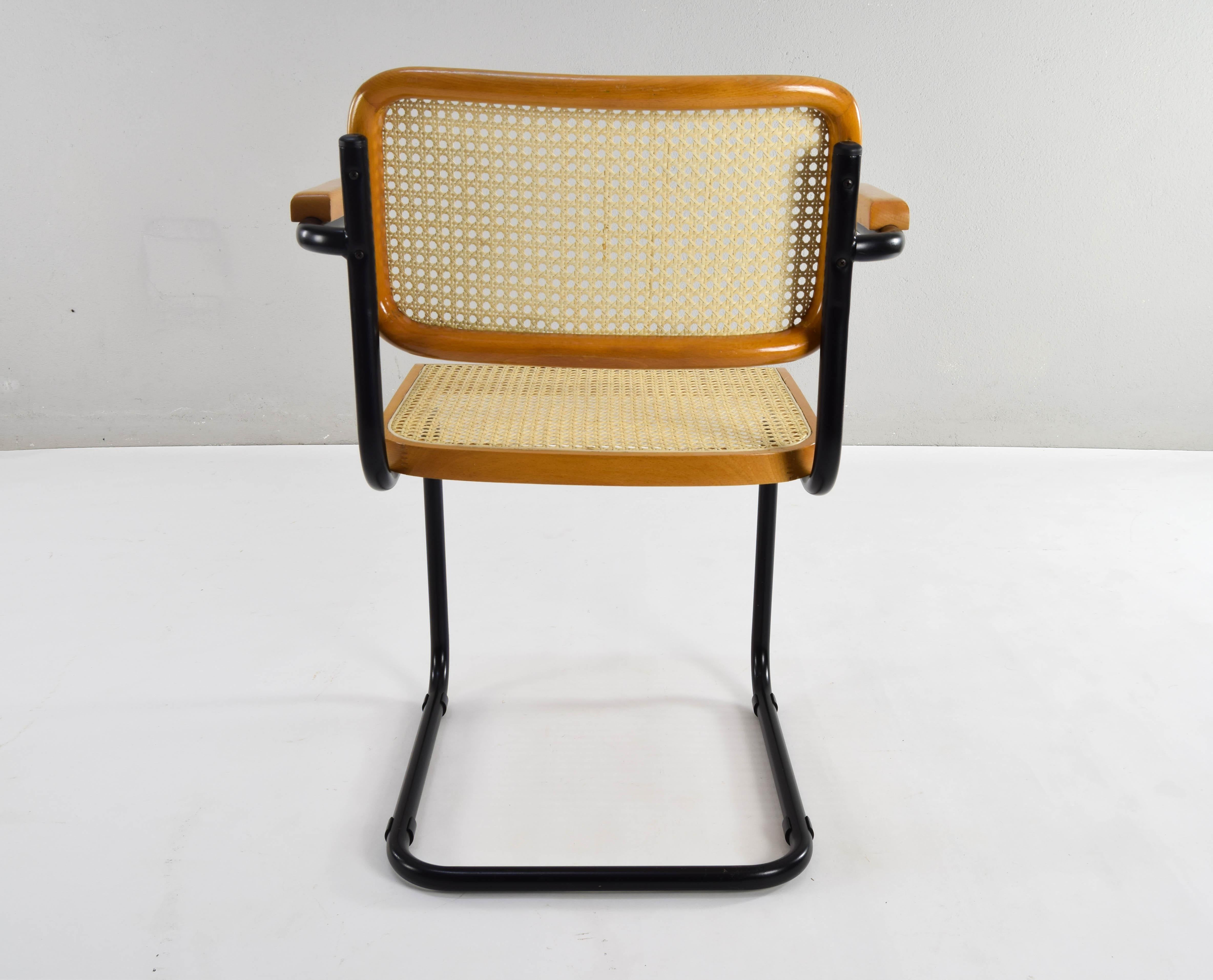 Late 20th Century Mid Century Modern B64 Black and Beech Marcel Breuer Cesca Chair Italy 70s For Sale
