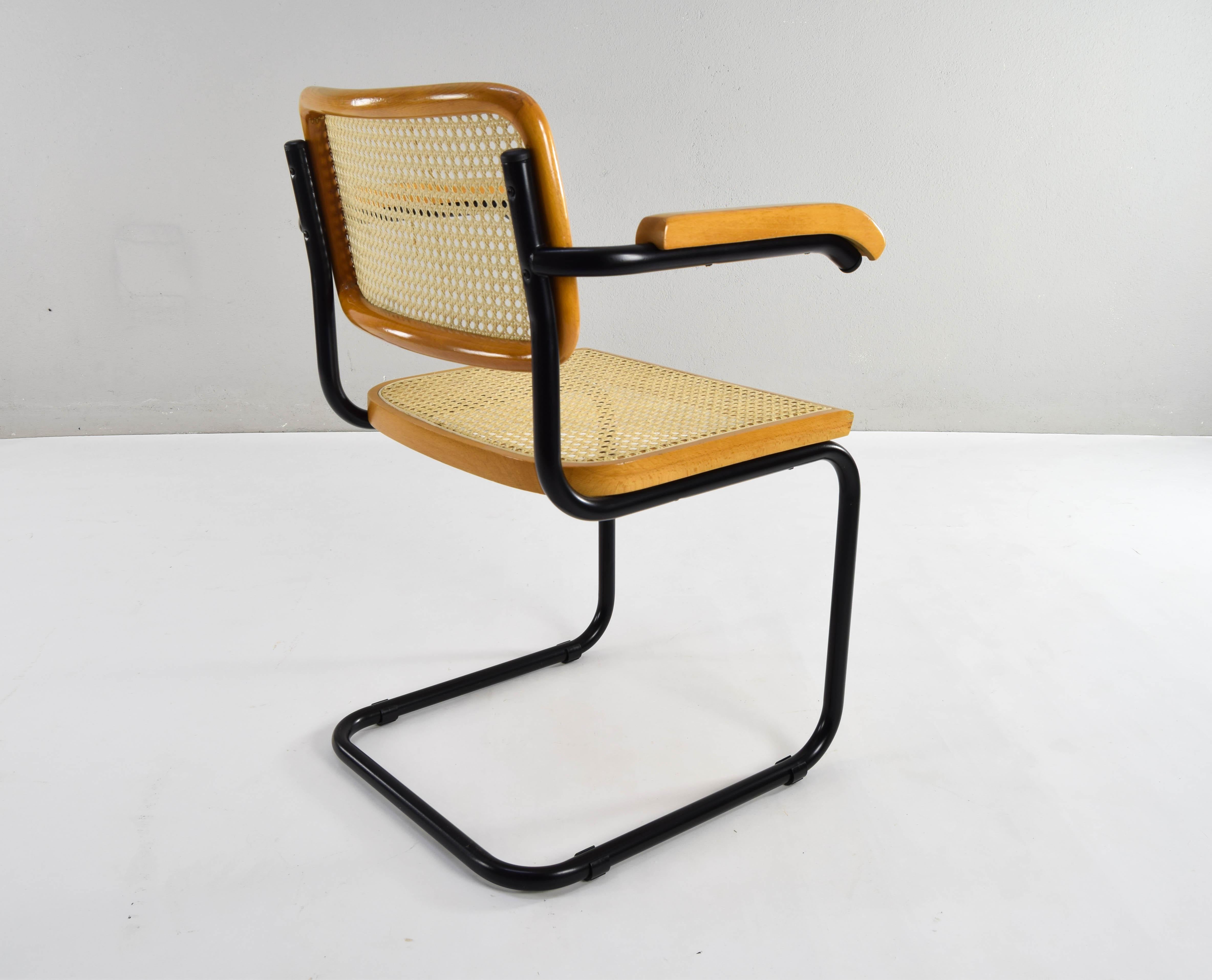 Steel Mid Century Modern B64 Black and Beech Marcel Breuer Cesca Chair Italy 70s For Sale