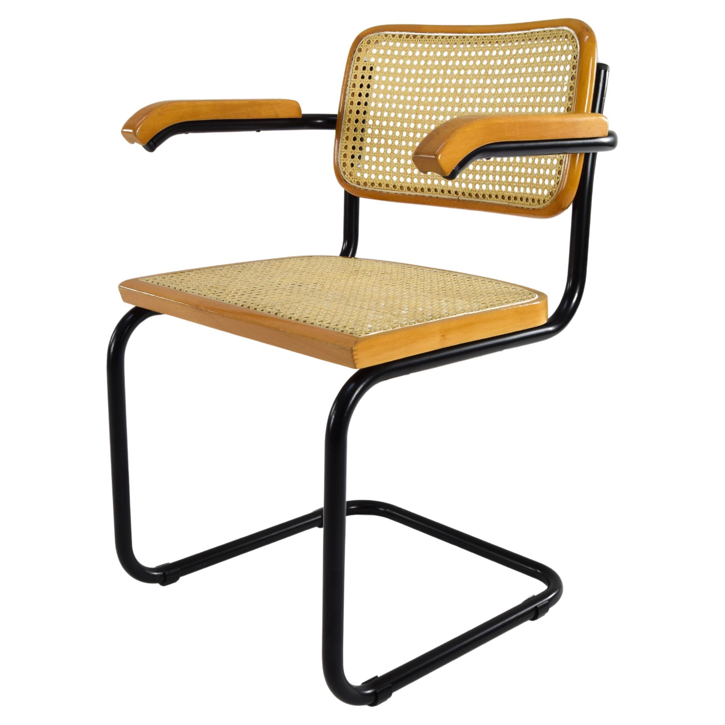 Mid Century Modern B64 Black and Beech Marcel Breuer Cesca Chair Italy 70s For Sale