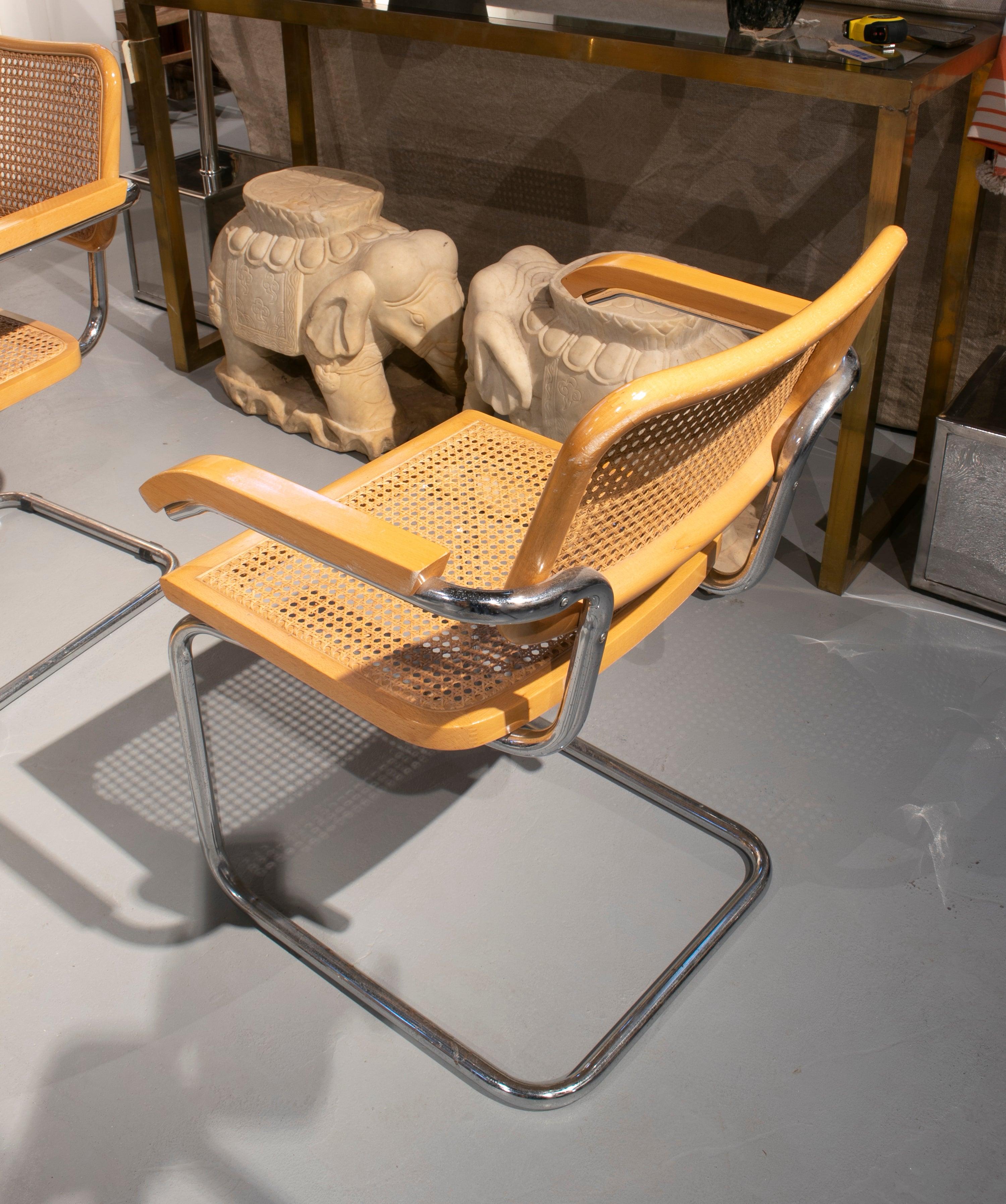 Italian Mid-Century Modern B64 Cesca Chair with Arms by Marcel Breuer, Italy, 1970s For Sale