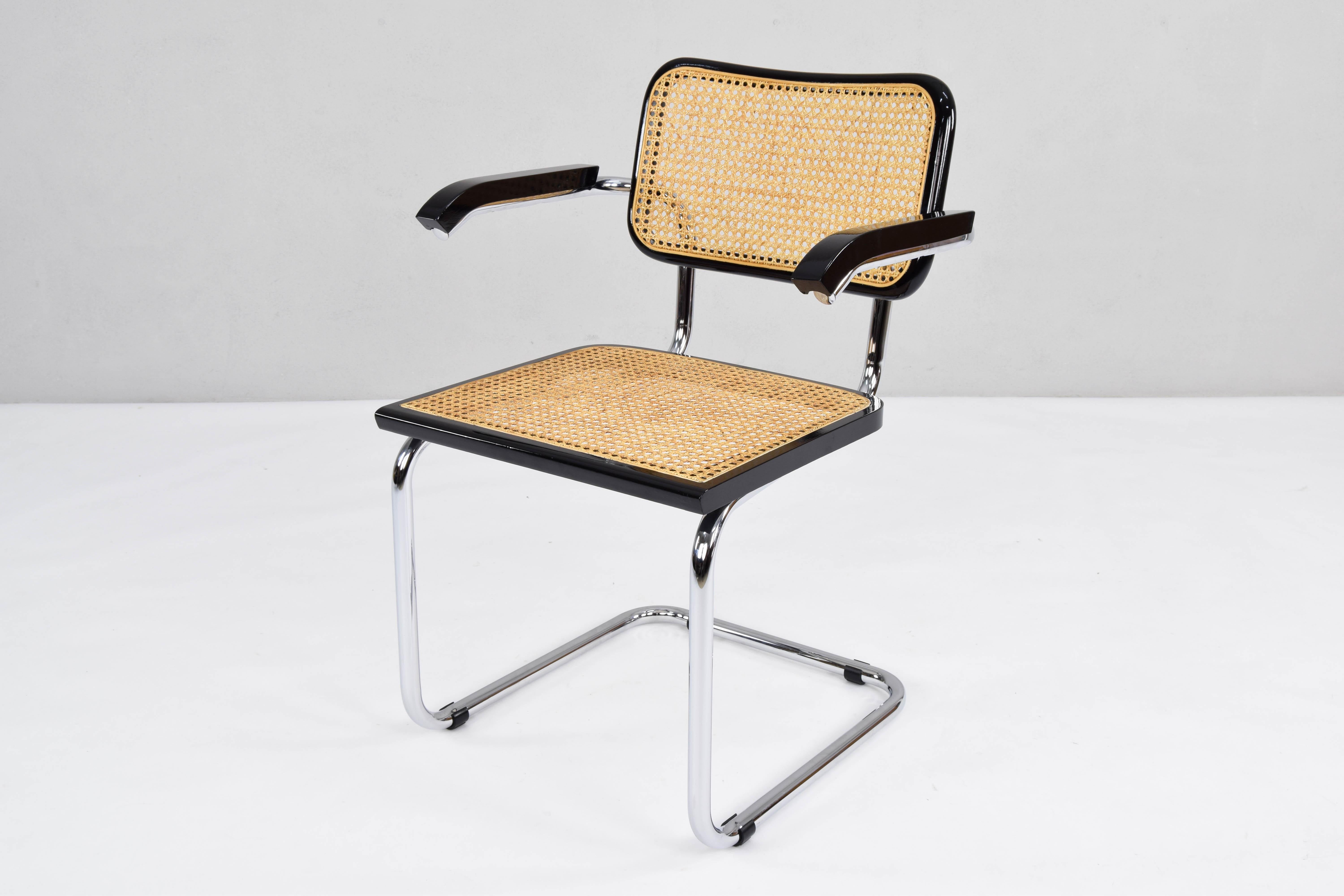 20th Century Mid-Century Modern B64 Cesca Chair With Arms by Marcel Breuer, Italy, 1970s