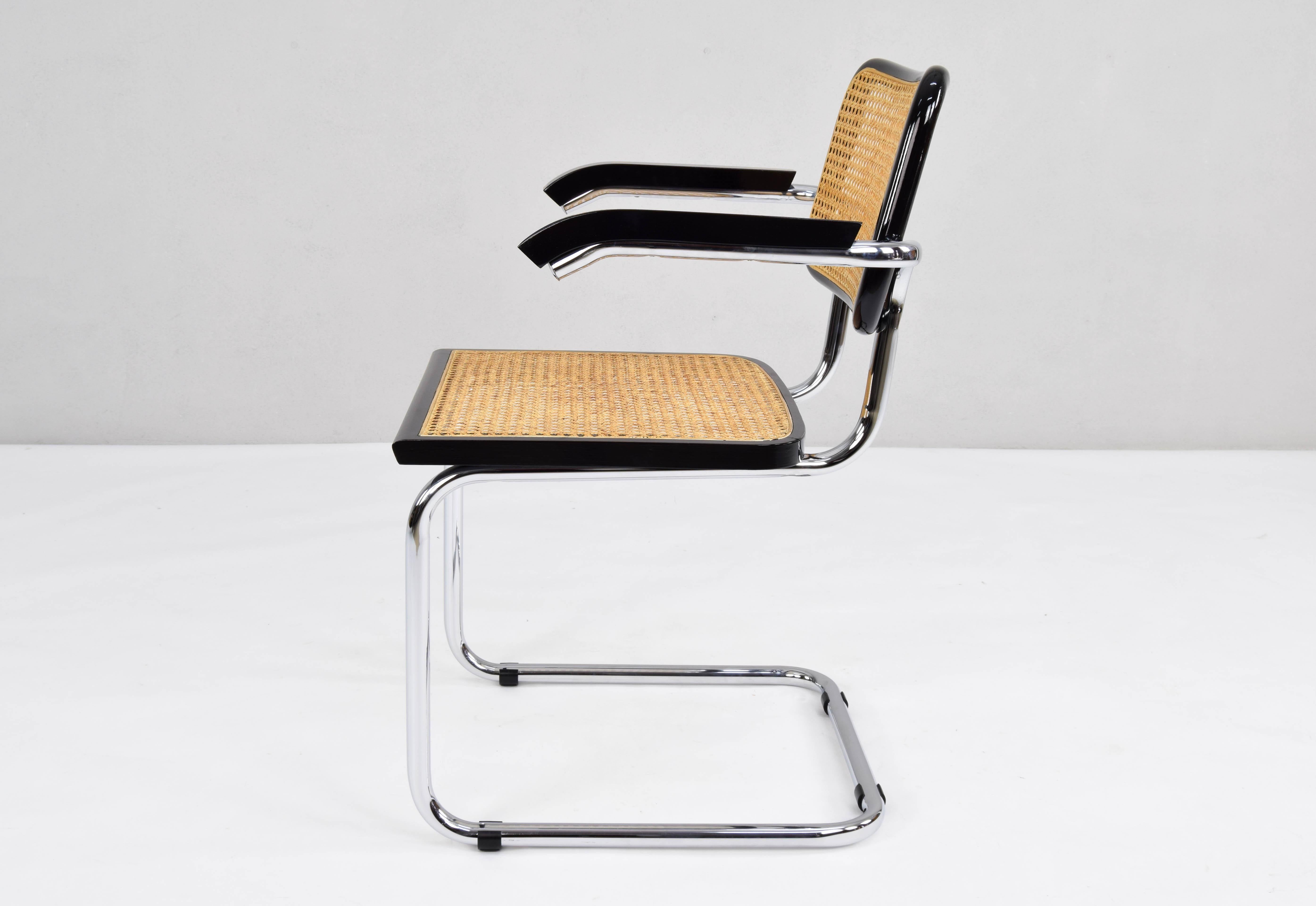 Steel Mid-Century Modern B64 Cesca Chair With Arms by Marcel Breuer, Italy, 1970s
