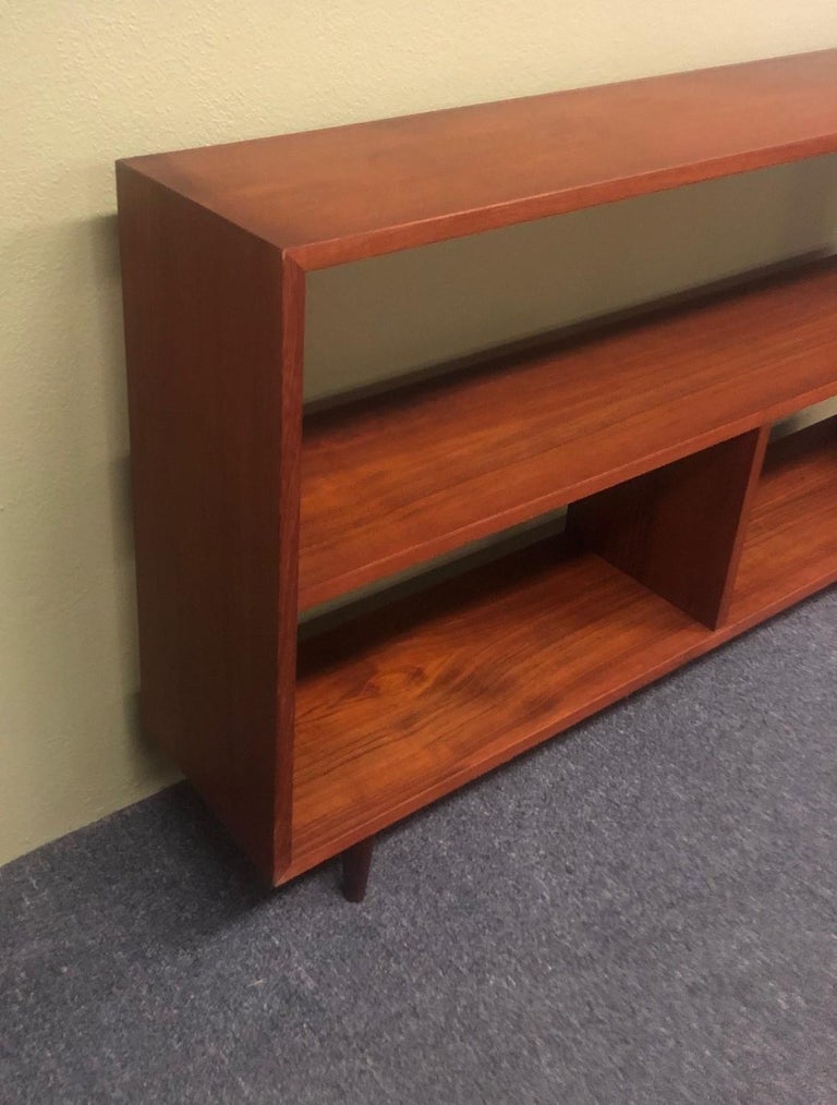 MidCentury Modern Backless Low Profile Teak Bookcase with Tapered Legs