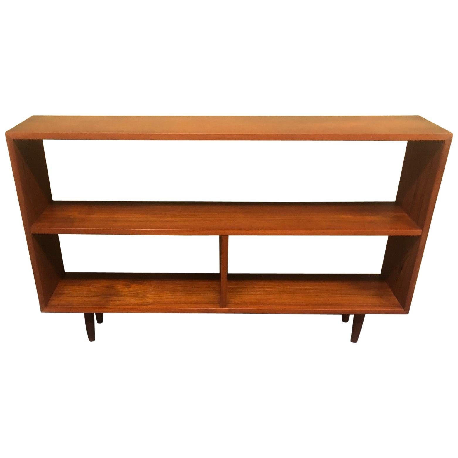Mid-Century Modern Backless Low Profile Teak Bookcase with Tapered Legs