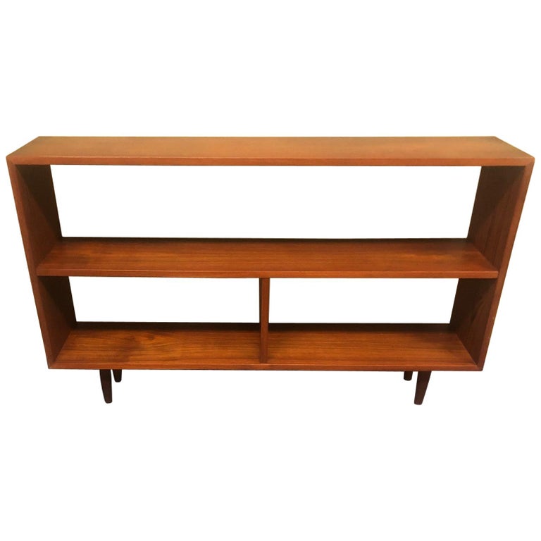 MidCentury Modern Backless Low Profile Teak Bookcase with Tapered Legs