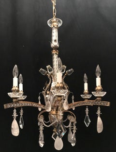 Mid-Century Modern Baguès Bergkristall Gold Silber vergoldet Beaded Swag Kronleuchter