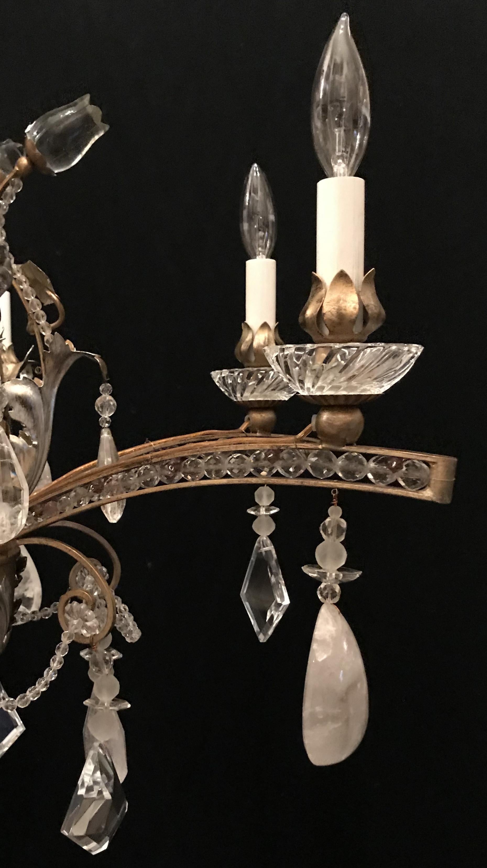 20th Century Mid-Century Modern Baguès Rock Crystal Gold Silver Gilt Beaded Swag Chandelier For Sale