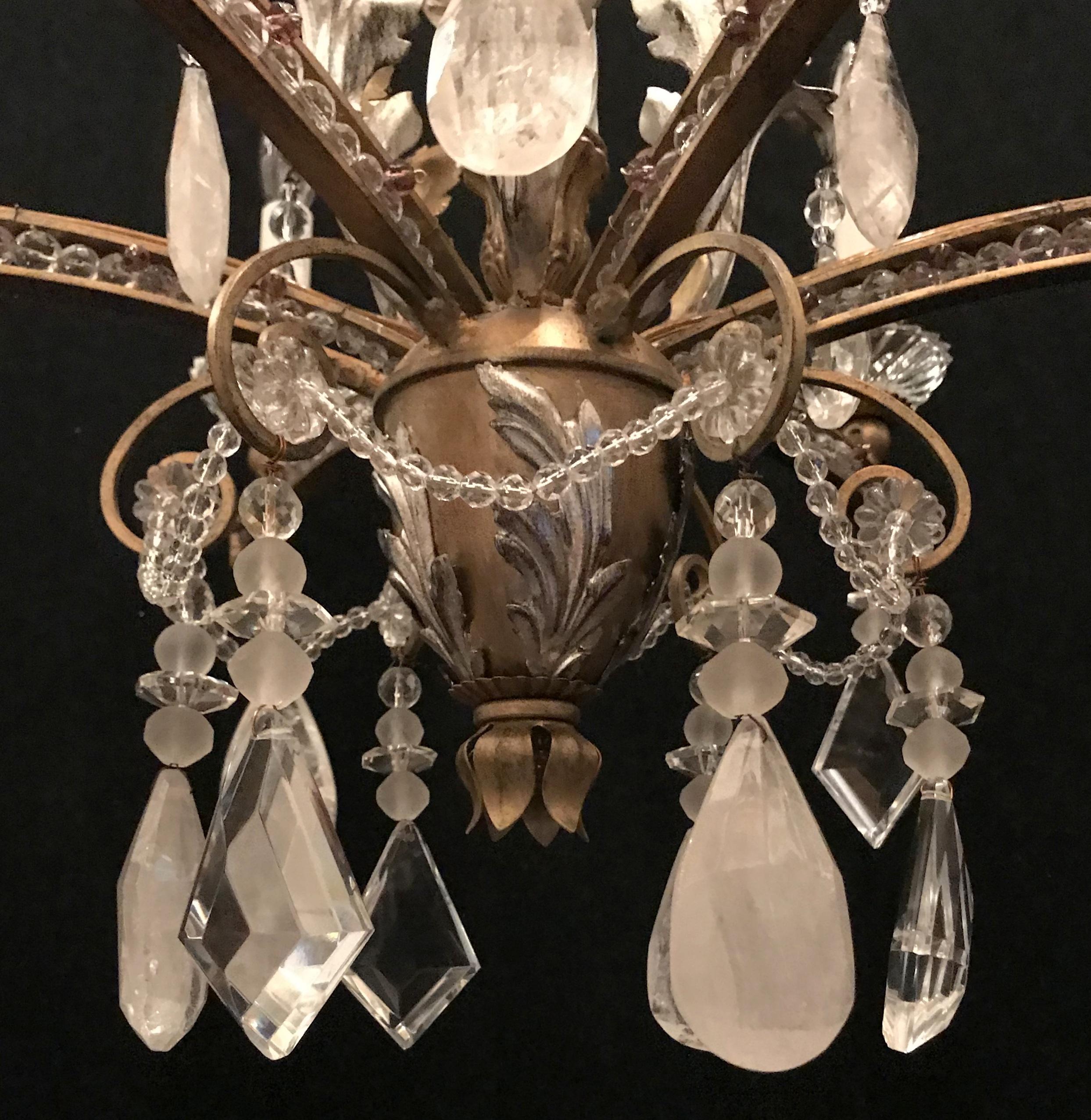 Mid-Century Modern Baguès Rock Crystal Gold Silver Gilt Beaded Swag Chandelier For Sale 1