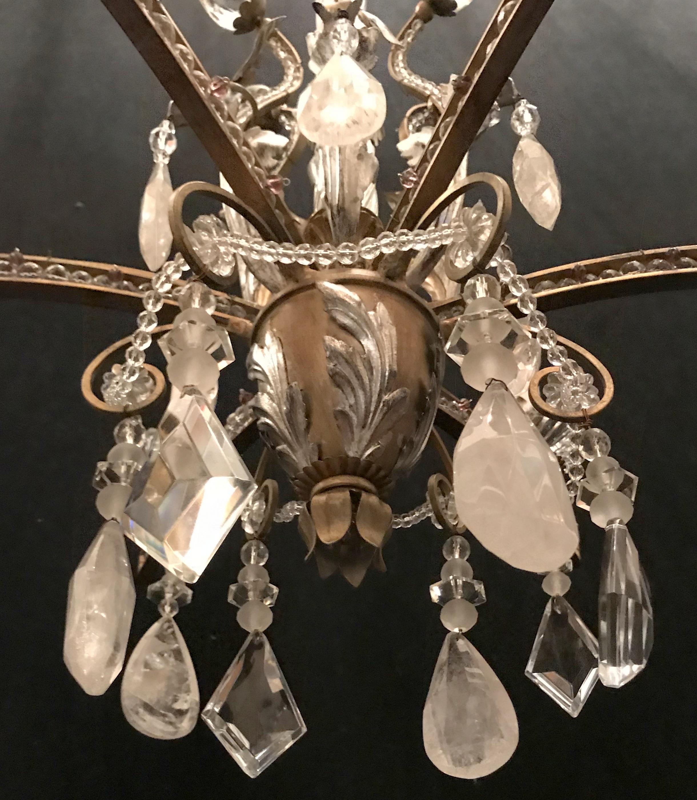 Mid-Century Modern Baguès Rock Crystal Gold Silver Gilt Beaded Swag Chandelier For Sale 3