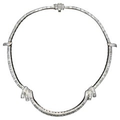 Mid-Century Modern Baguette Diamond Platinum Statement Choker Necklace