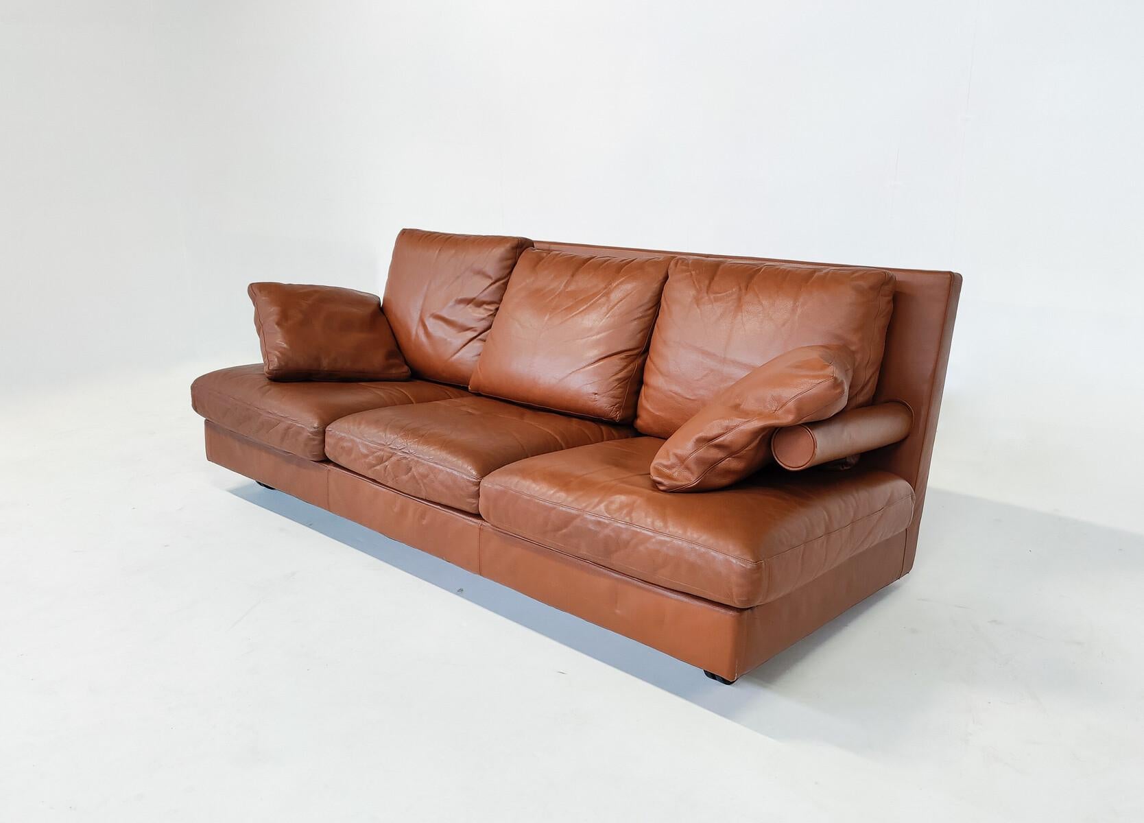 Mid-Century Modern Baisity Sofa by Antonio Citterio for B&B Italia, Cognac Leath For Sale 4