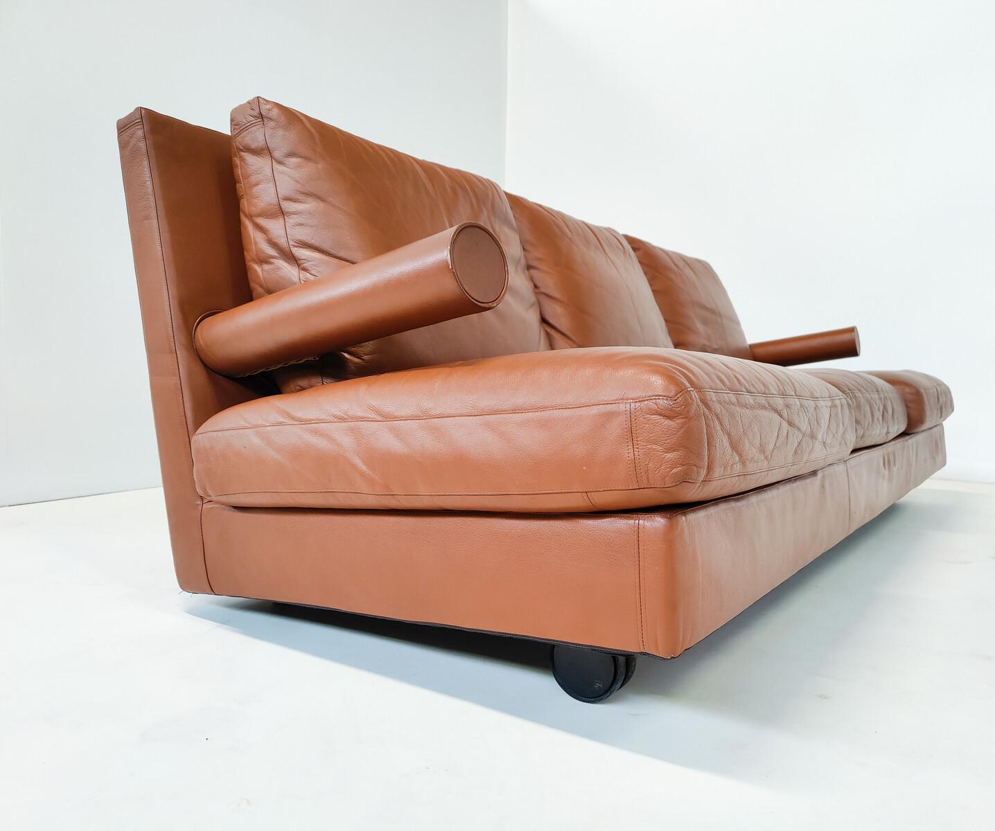 Italian Mid-Century Modern Baisity Sofa by Antonio Citterio for B&B Italia, Cognac Leath For Sale