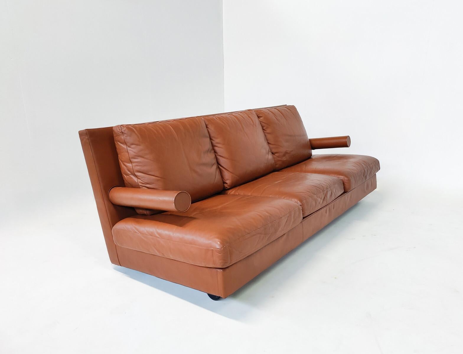 Mid-Century Modern Baisity Sofa by Antonio Citterio for B&B Italia, Cognac Leath In Good Condition For Sale In Brussels, BE