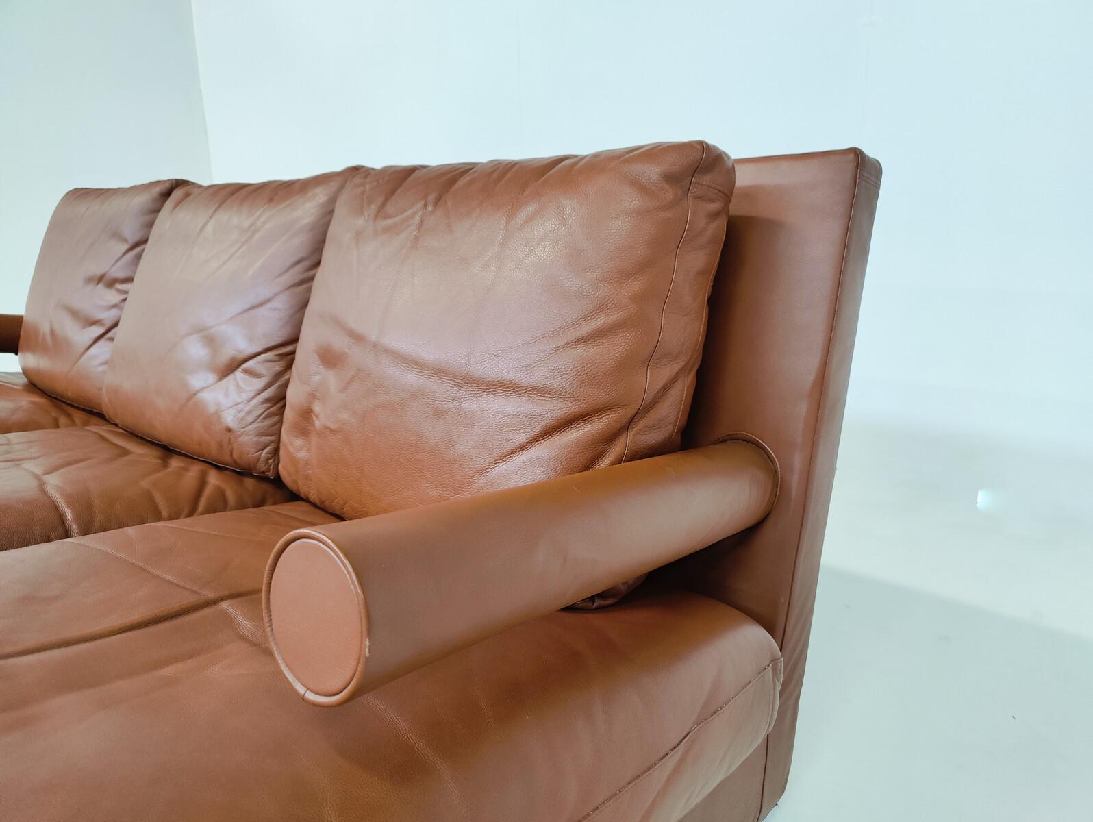 Leather Mid-Century Modern Baisity Sofa by Antonio Citterio for B&B Italia, Cognac Leath For Sale
