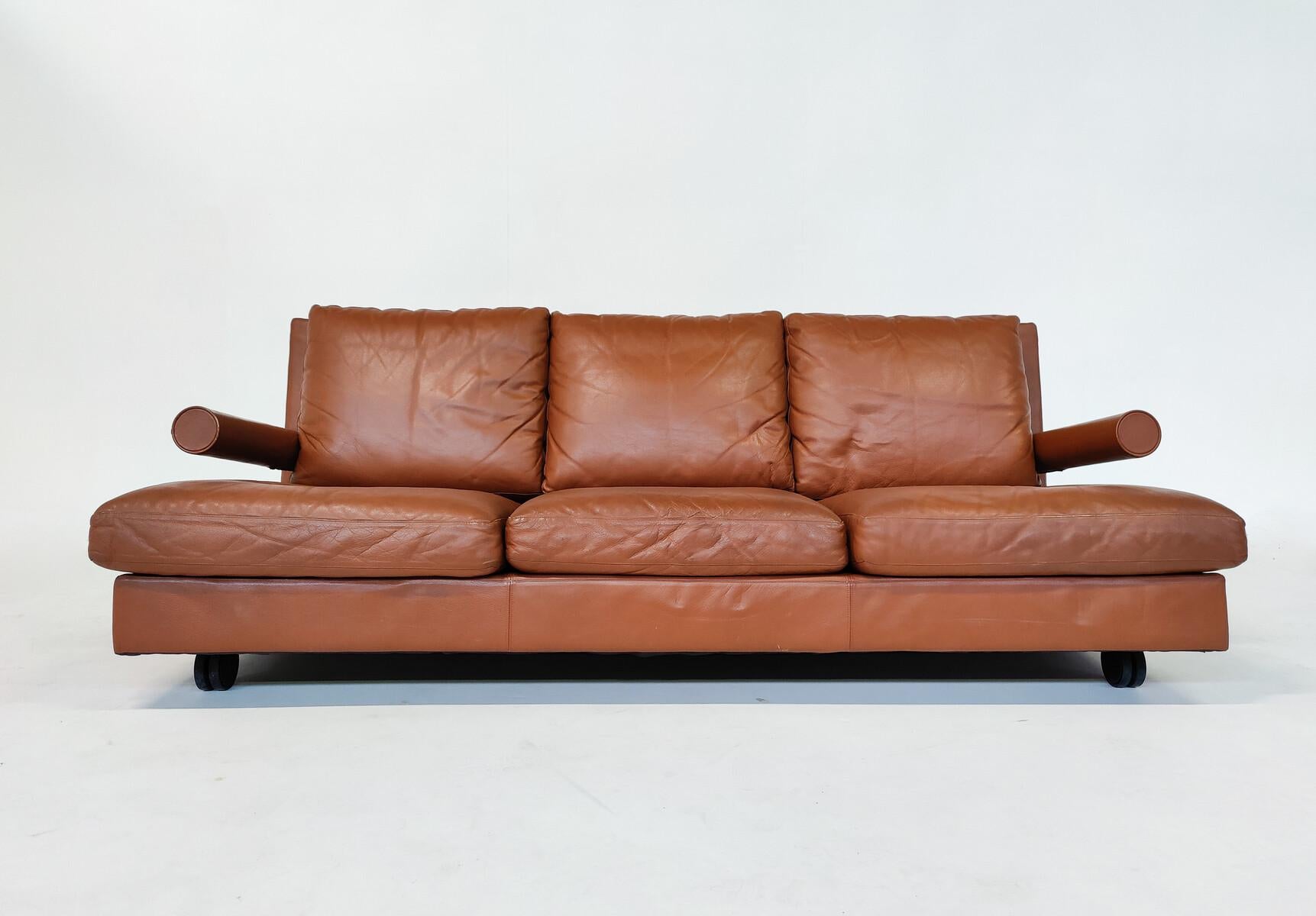 Mid-Century Modern Baisity Sofa by Antonio Citterio for B&B Italia, Cognac Leath For Sale 1