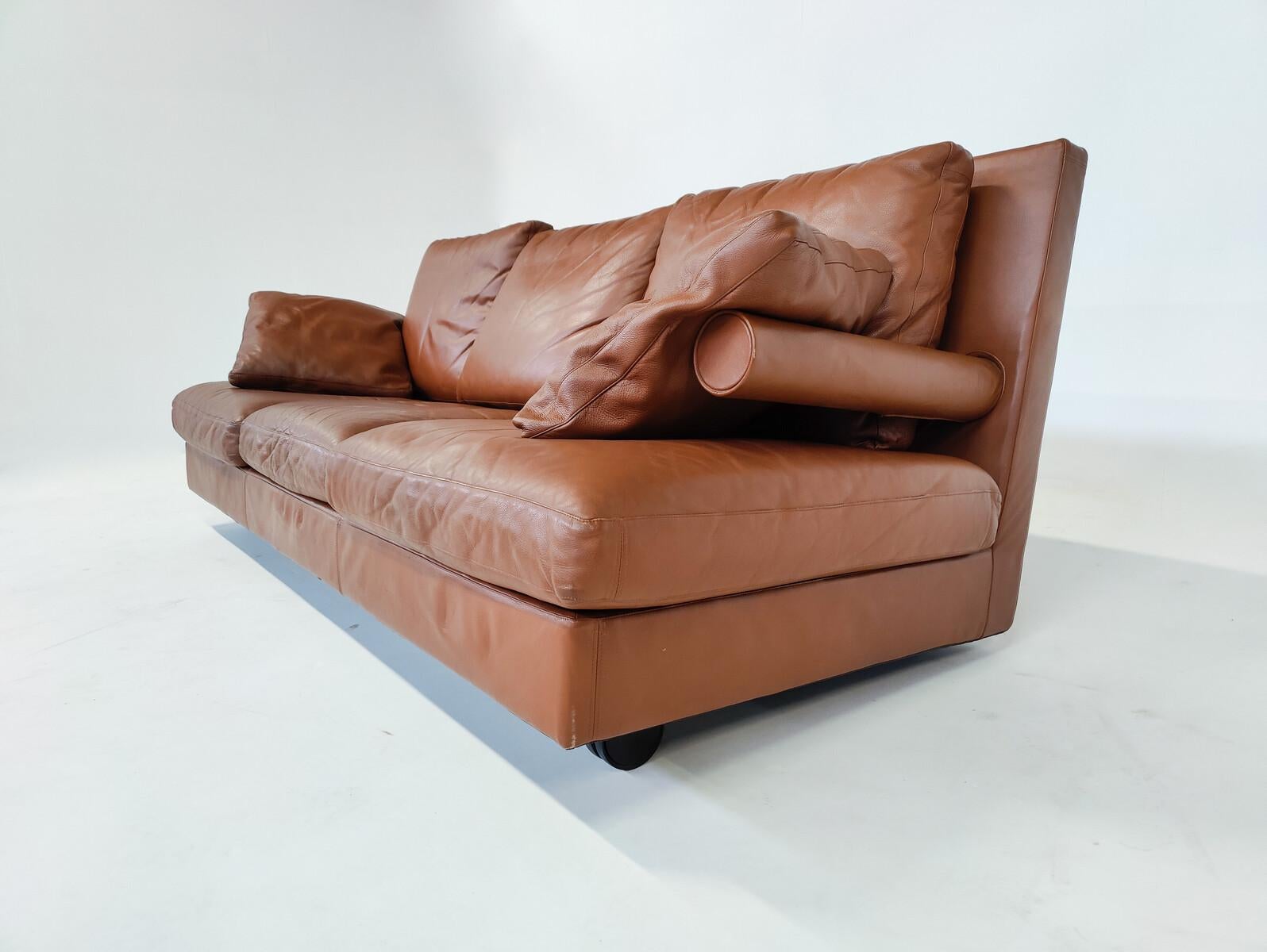 Mid-Century Modern Baisity Sofa by Antonio Citterio for B&B Italia, Cognac Leath For Sale 3