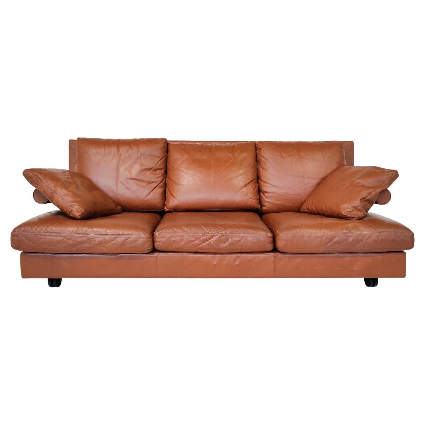 Mid-Century Modern Baisity Sofa by Antonio Citterio for B&B Italia, Cognac Leath For Sale