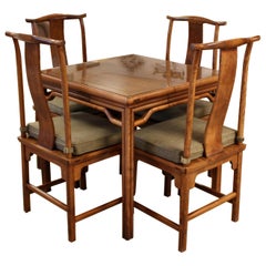 Mid-Century Modern Baker Attributed Asian Style Game Table and 4 Matching Chairs