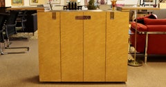 Mid-Century Modern Baker Burlwood Rolling Serving Bar Cart Cabinet, 1980's