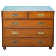 Mid-Century Modern Baker Five Drawer Campaign Style Walnut Chest of Drawers