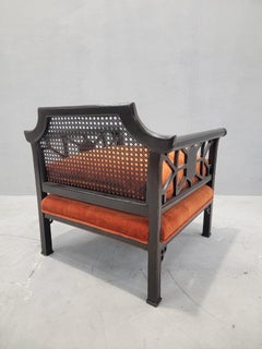 Mid Century Modern Baker Style Black Ming Sofa & Chair Newly Reupholstered