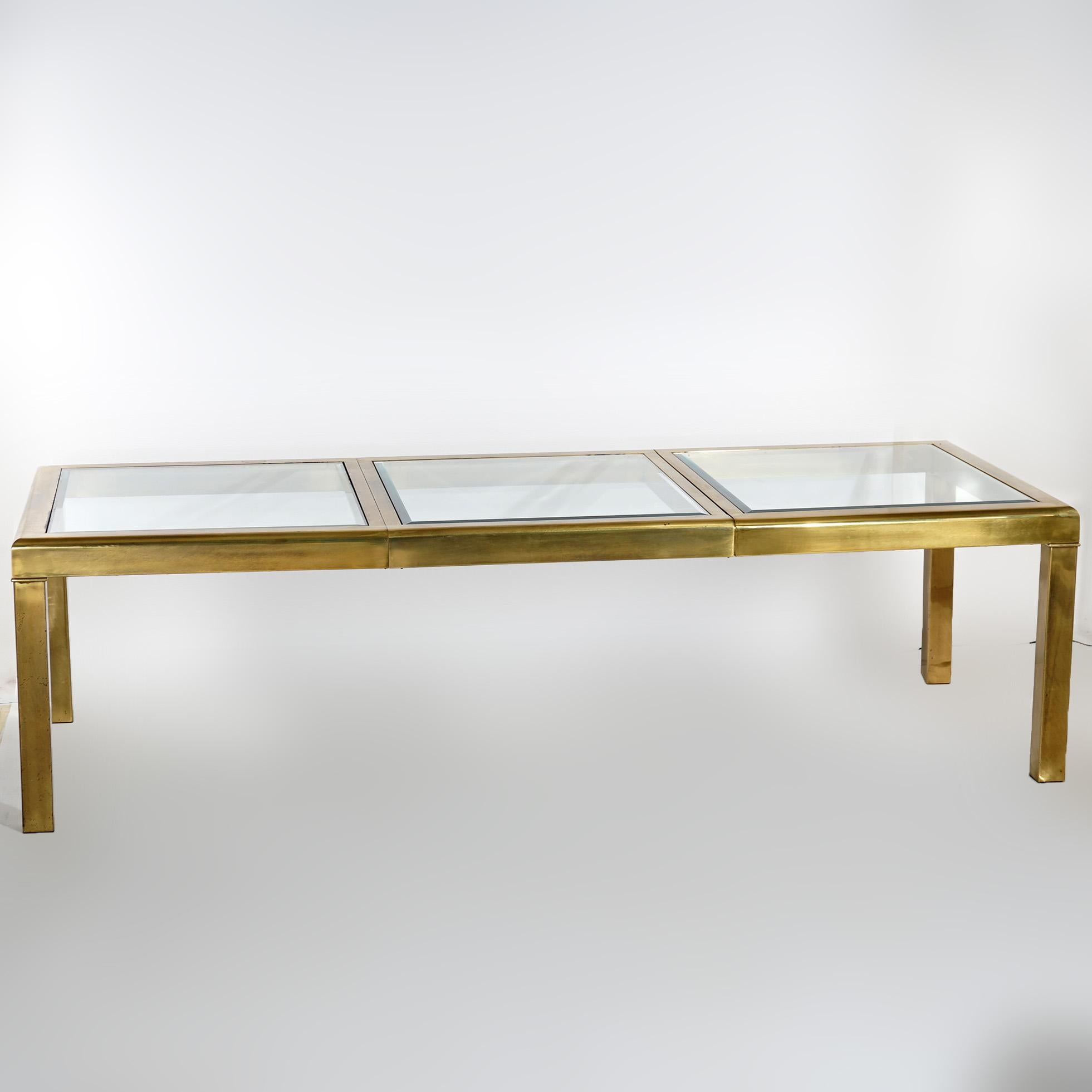 Mid Century Modern Baker Style Brass & Glass Dining Table & Eight Chairs, 20th C 8