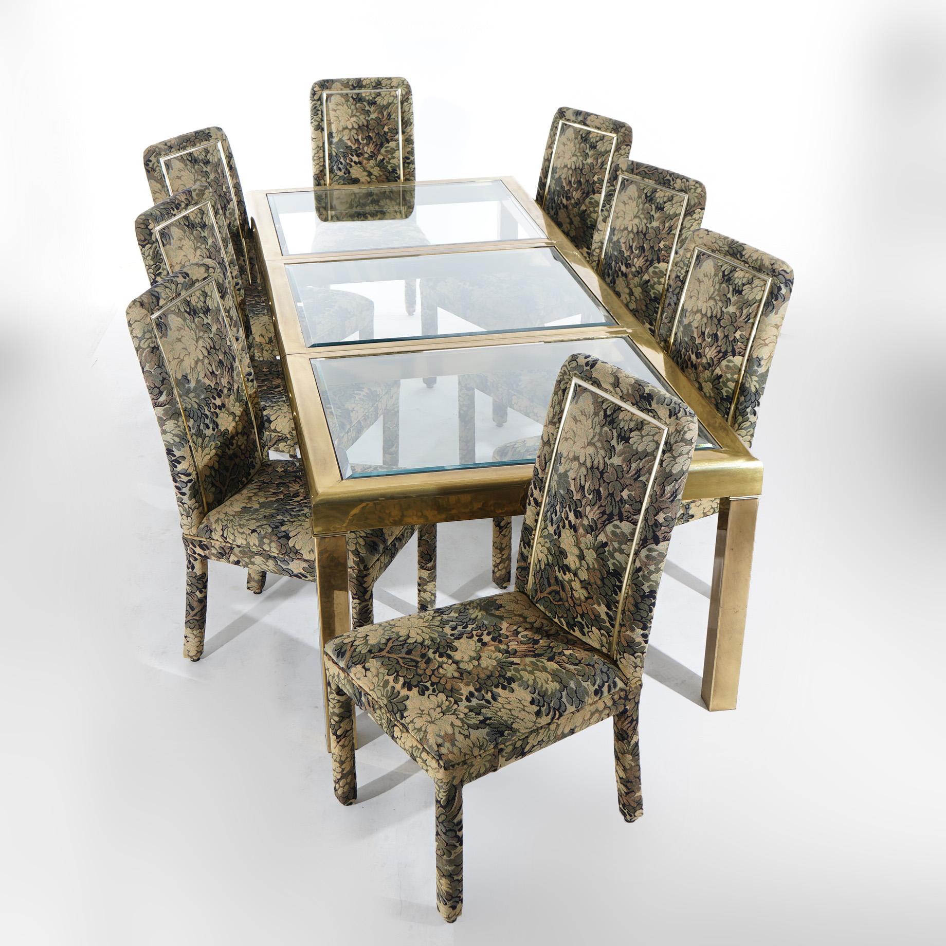20th Century Mid Century Modern Baker Style Brass & Glass Dining Table & Eight Chairs, 20th C