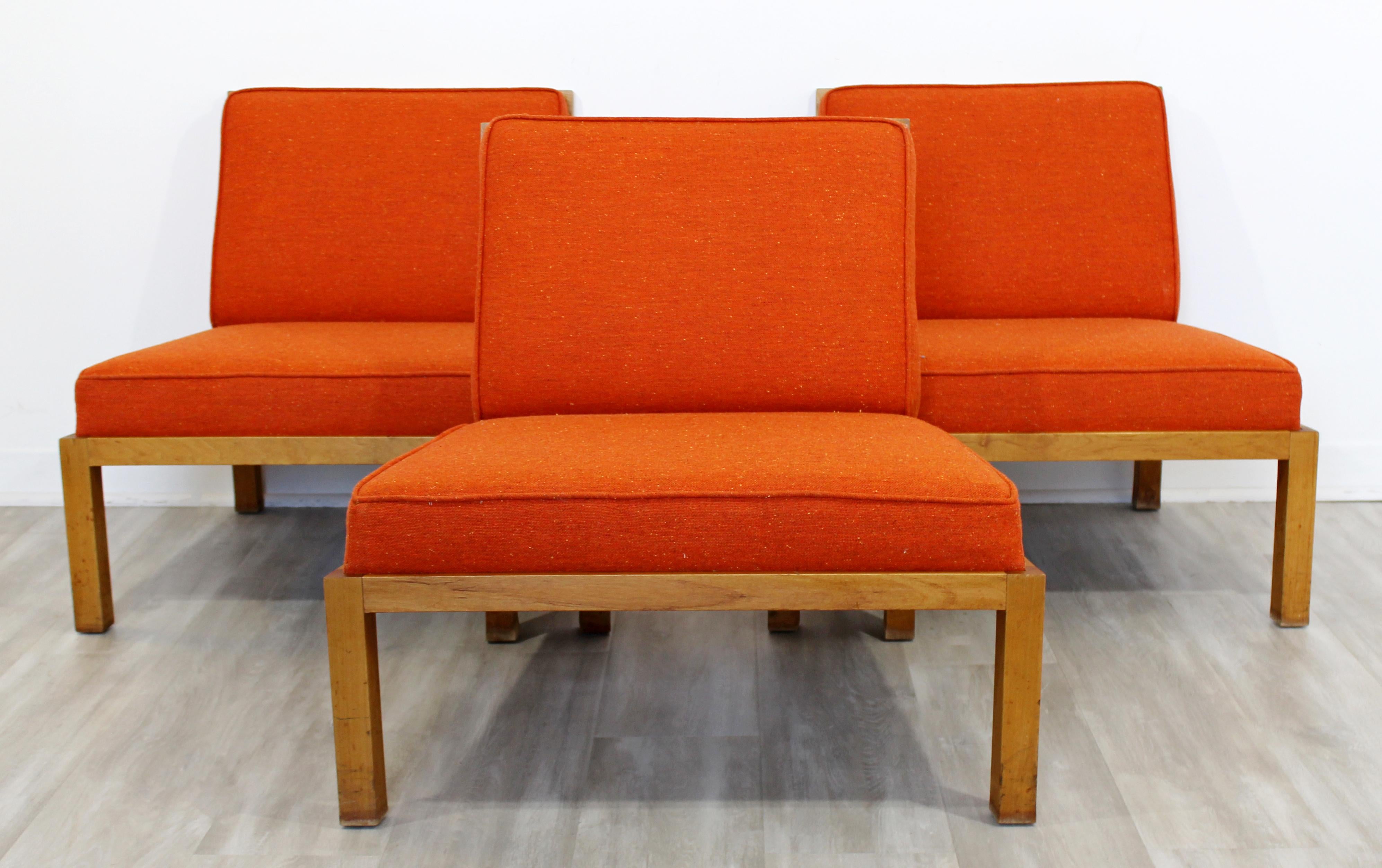 Mid-Century Modern Baker Wood Slat Back Side Lounge Accent Chair 1960s Orange 5