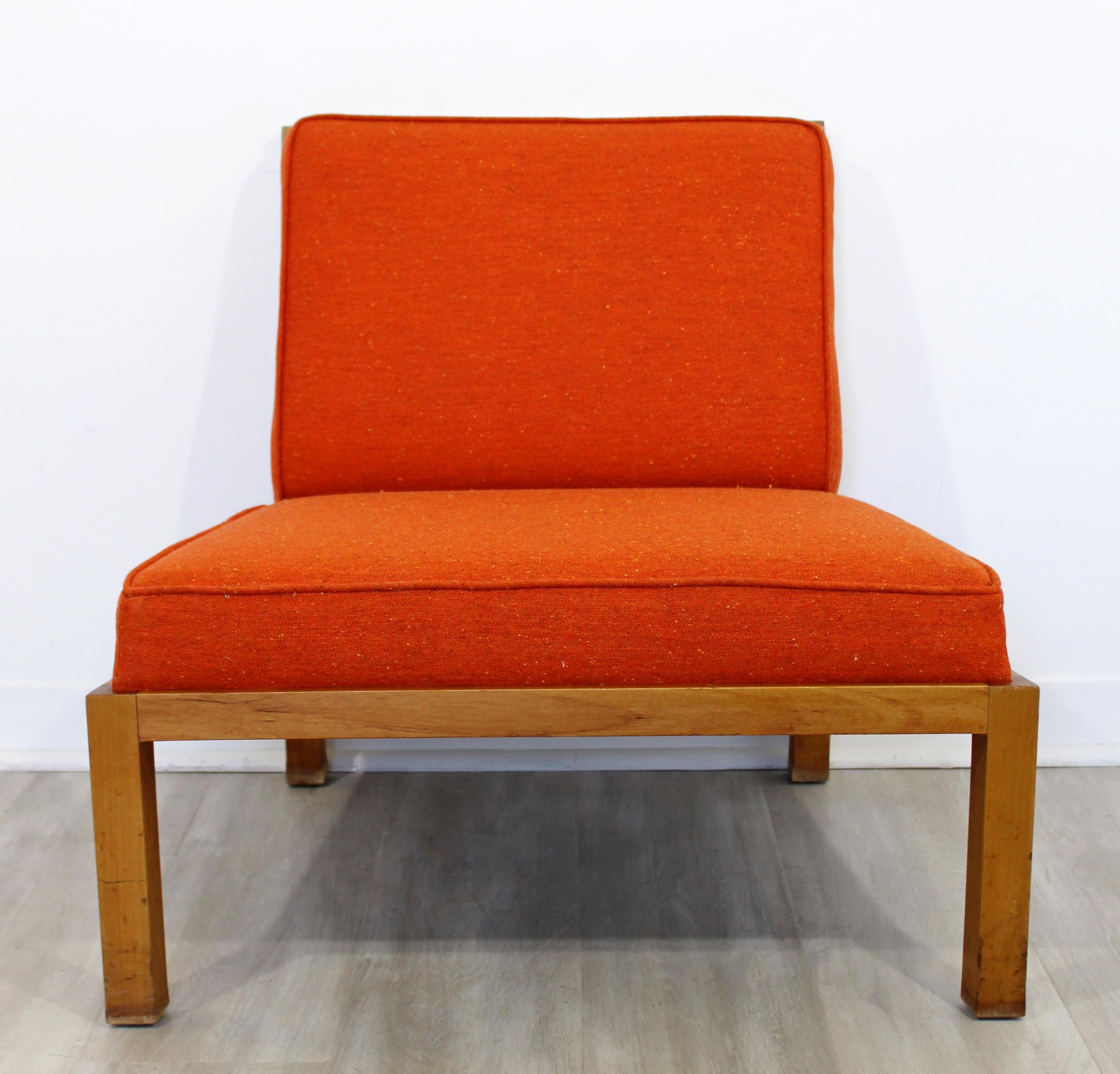American Mid-Century Modern Baker Wood Slat Back Side Lounge Accent Chair 1960s Orange