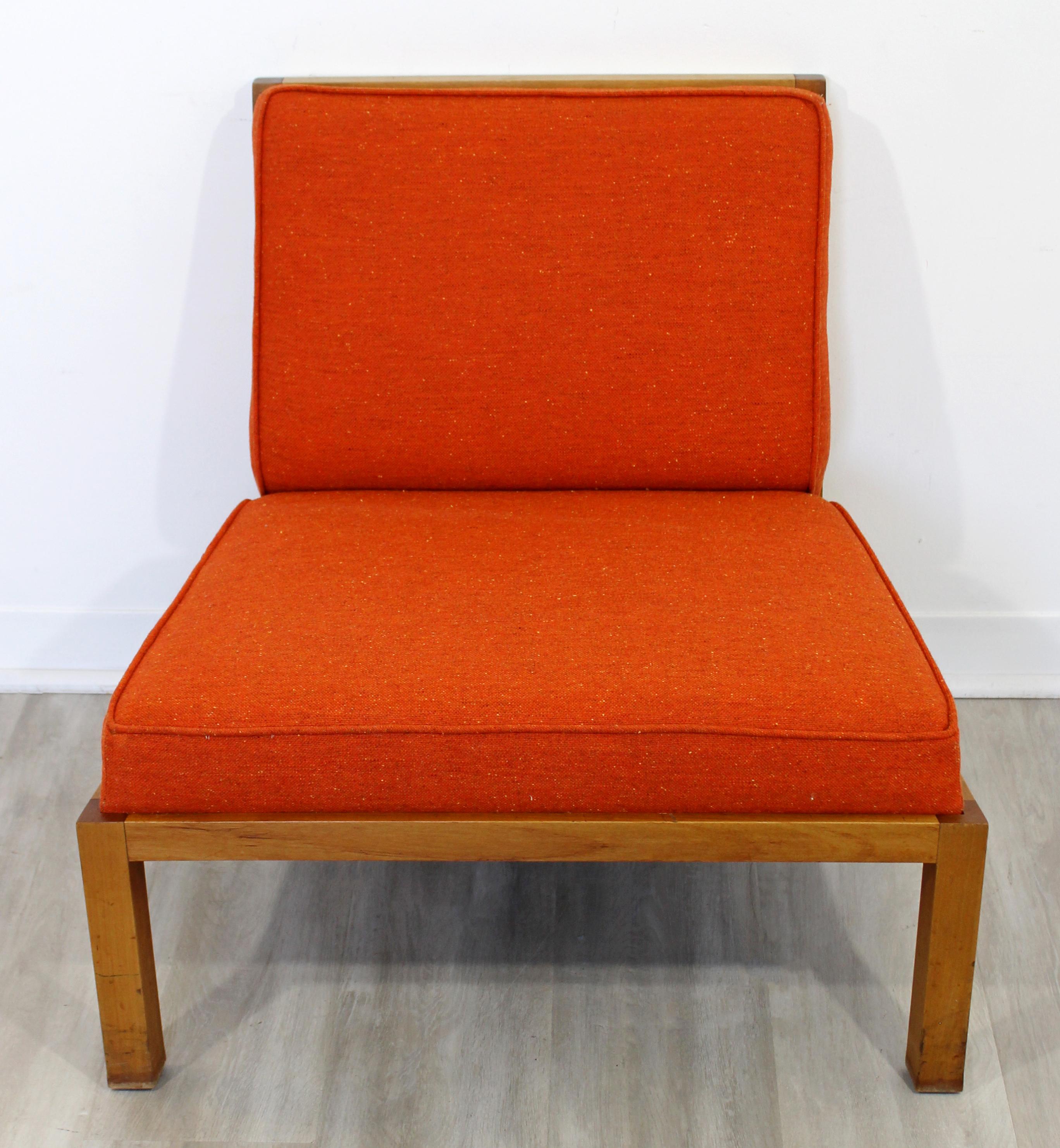 Mid-Century Modern Baker Wood Slat Back Side Lounge Accent Chair 1960s Orange In Good Condition In Keego Harbor, MI