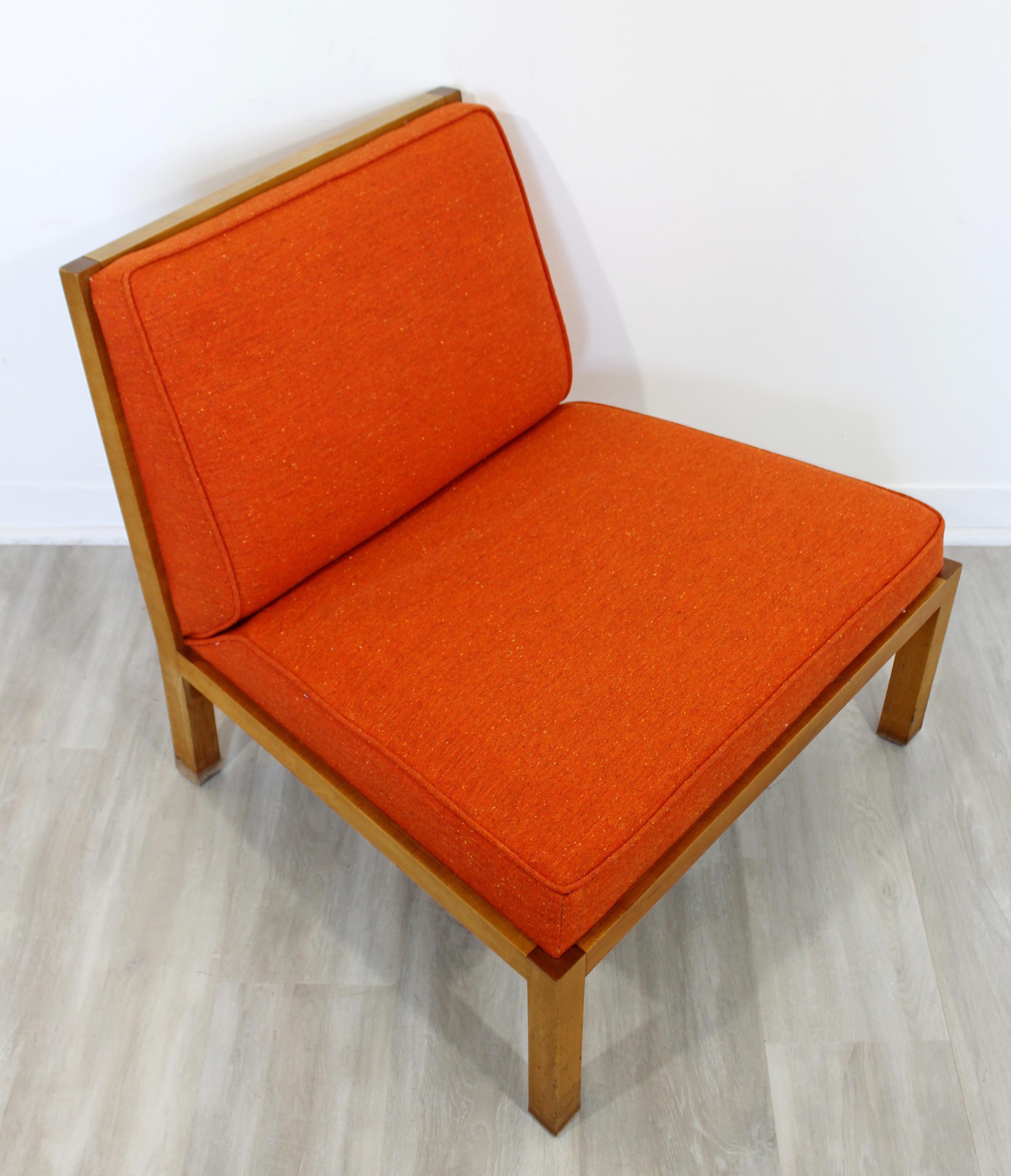 Mid-20th Century Mid-Century Modern Baker Wood Slat Back Side Lounge Accent Chair 1960s Orange