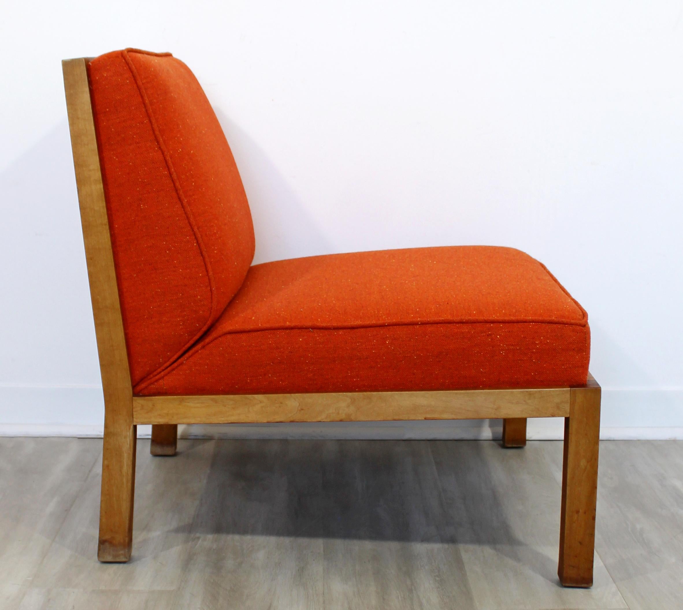 Mid-Century Modern Baker Wood Slat Back Side Lounge Accent Chair 1960s Orange 1